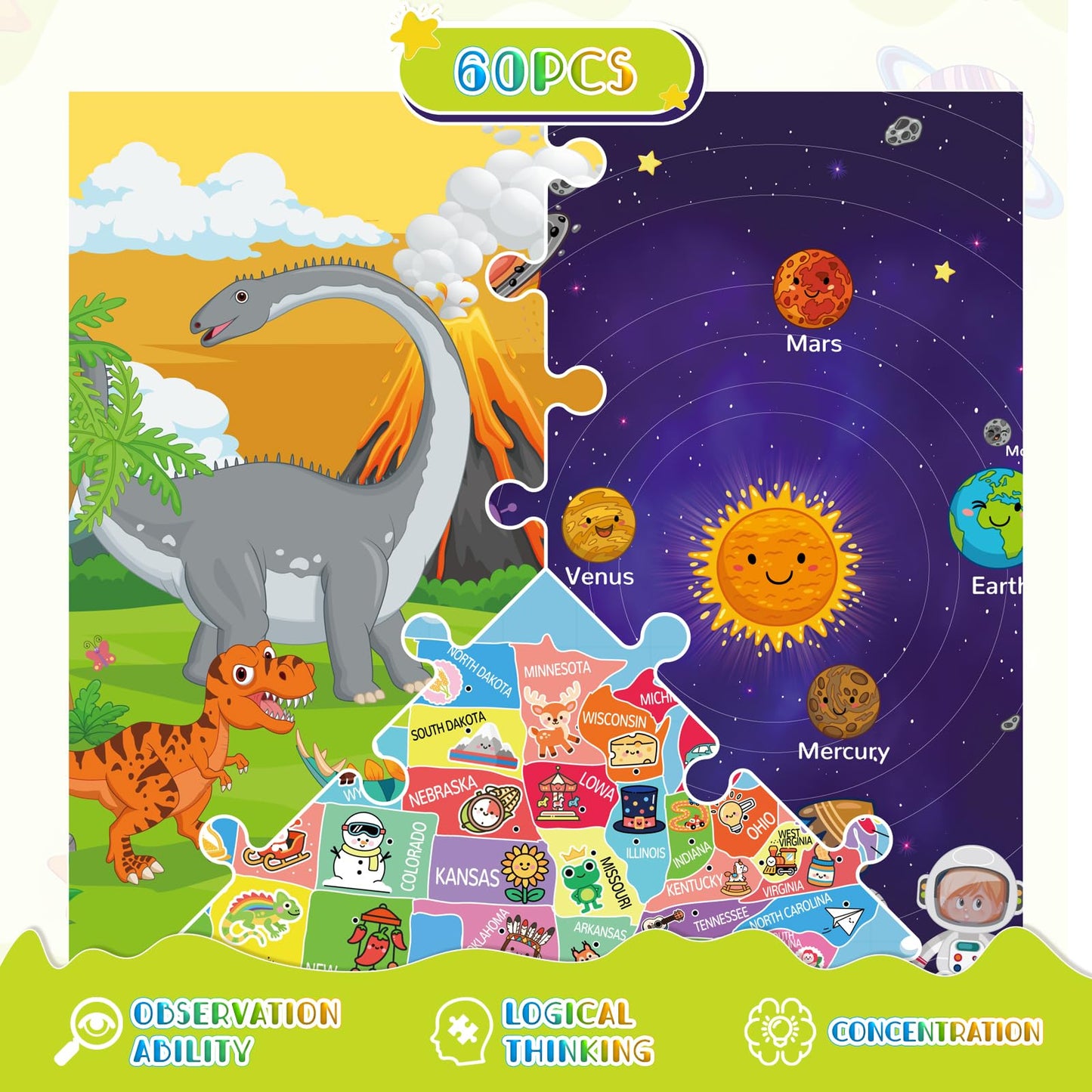 SHXYKZ Magnetic Puzzles for Toddlers 3-6 | 3-Pack Travel Puzzles with 60 Magnetic Pieces