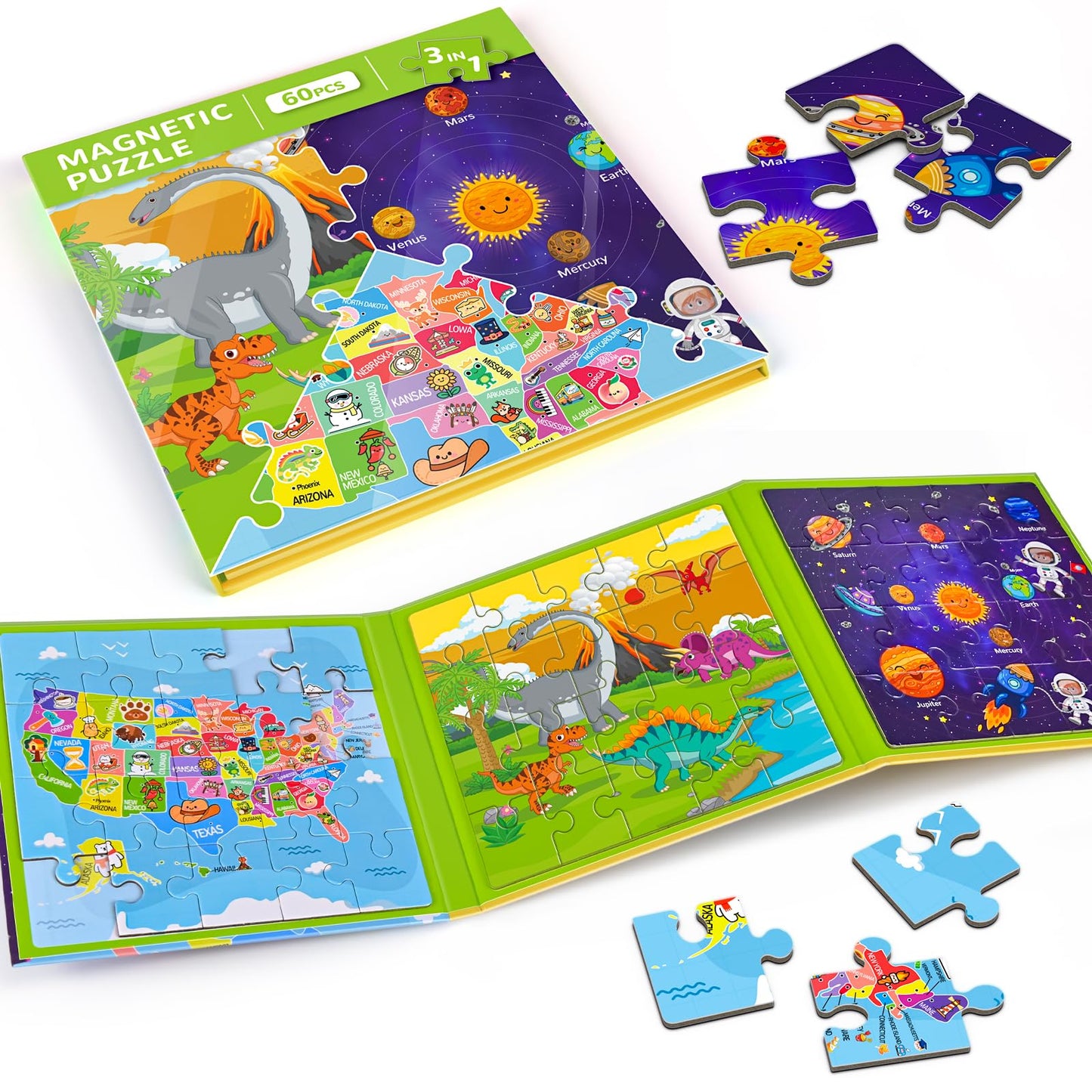 SHXYKZ Magnetic Puzzles for Toddlers 3-6 | 3-Pack Travel Puzzles with 60 Magnetic Pieces