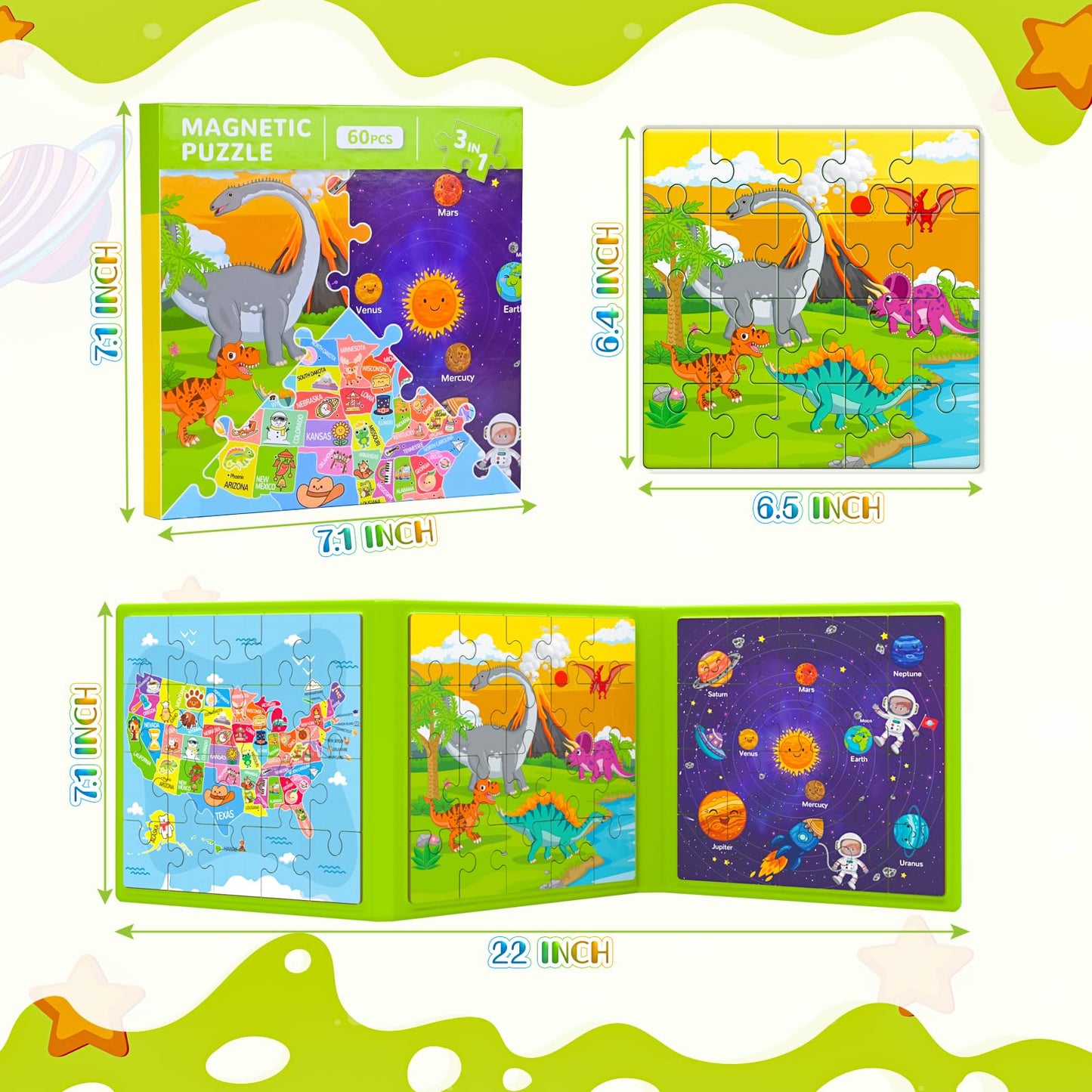 SHXYKZ Magnetic Puzzles for Toddlers 3-6 | 3-Pack Travel Puzzles with 60 Magnetic Pieces