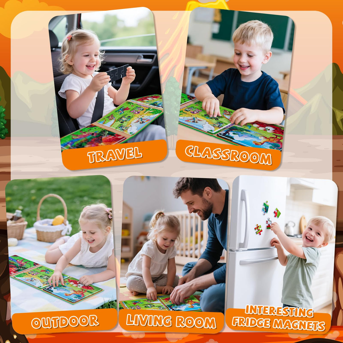 SHXYKZ 3-in-1 Magnetic Dinosaur Puzzles – 20-Piece Travel-Friendly Puzzles for Ages 3–6