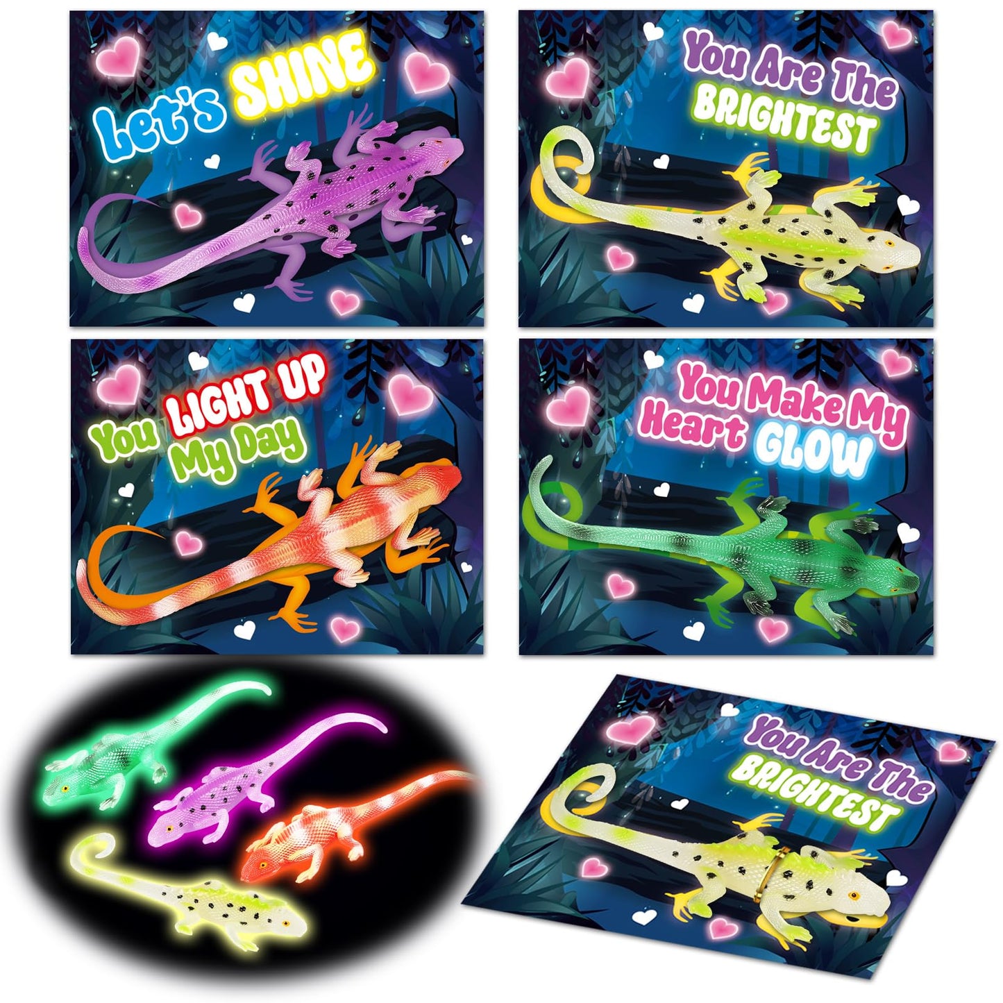 ShyLizard 24-Pack Valentines with Glow-in-the-Dark Lizard Toys | Kids Cards & Gifts