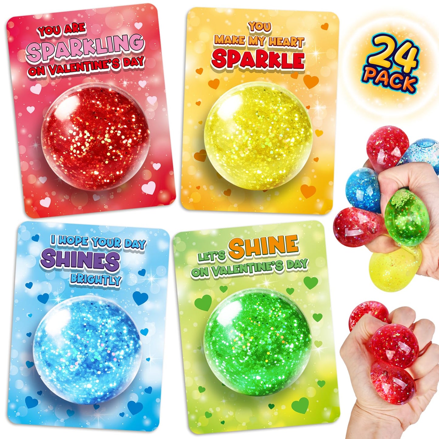 ShyLizard 24-Pack Valentine's Day Cards with Squeeze Balls – Kids Classroom Gift Set