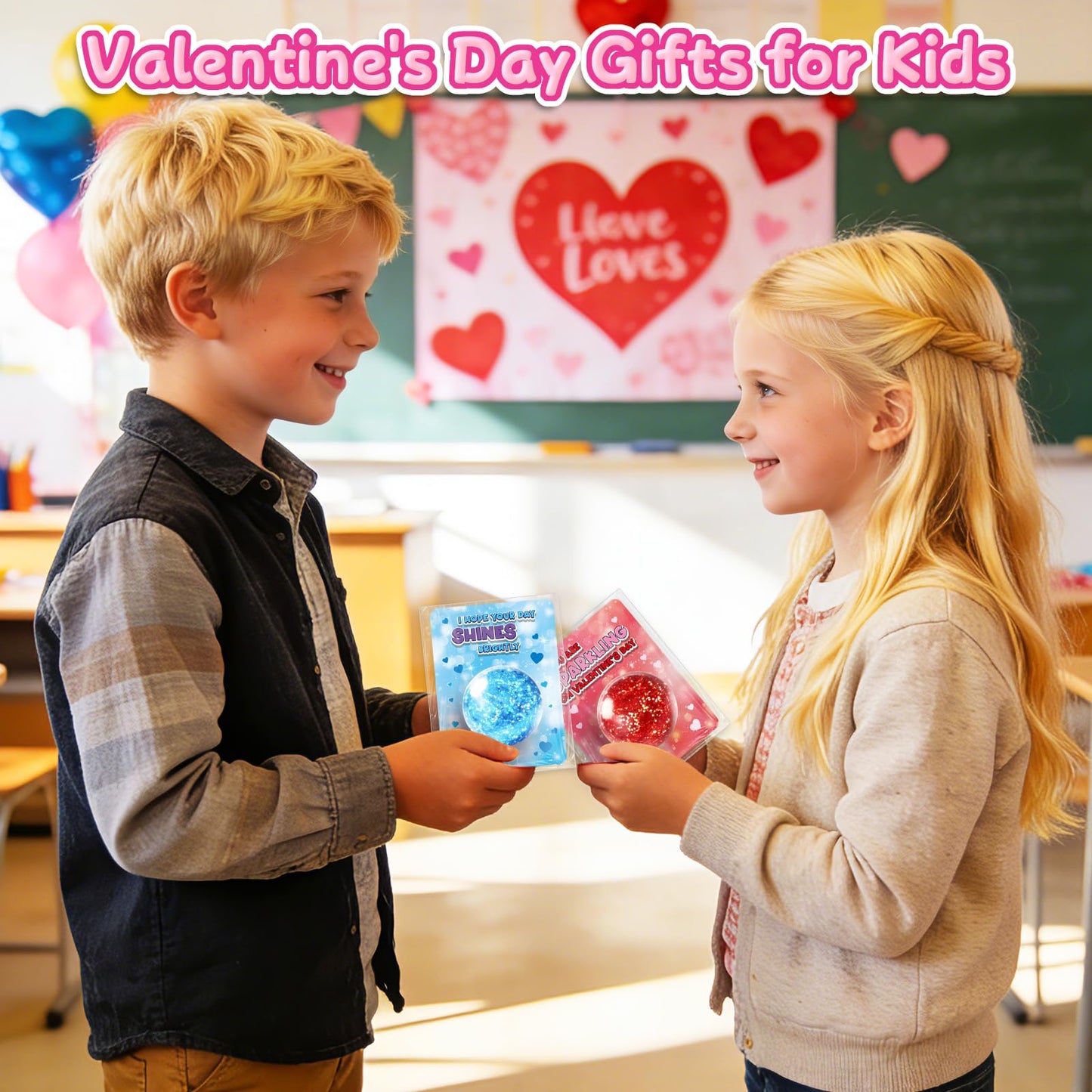 ShyLizard 24-Pack Valentine's Day Cards with Squeeze Balls – Kids Classroom Gift Set
