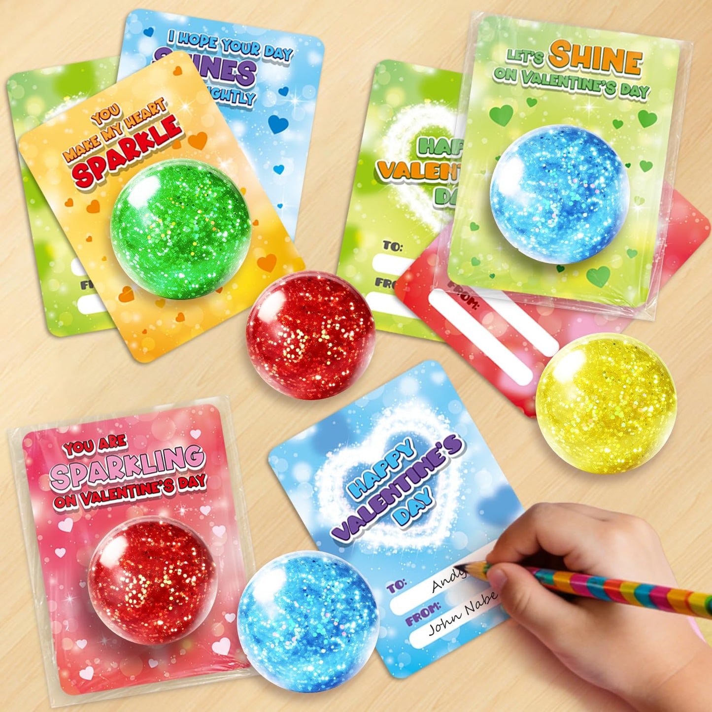 ShyLizard 24-Pack Valentine's Day Cards with Squeeze Balls – Kids Classroom Gift Set