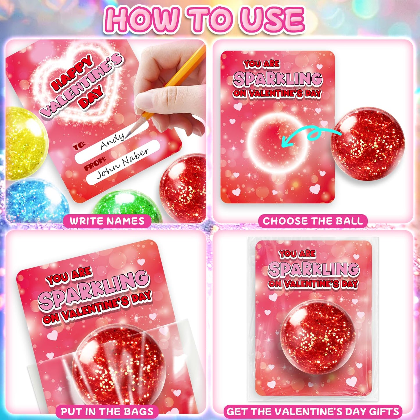 ShyLizard 24-Pack Valentine's Day Cards with Squeeze Balls – Kids Classroom Gift Set