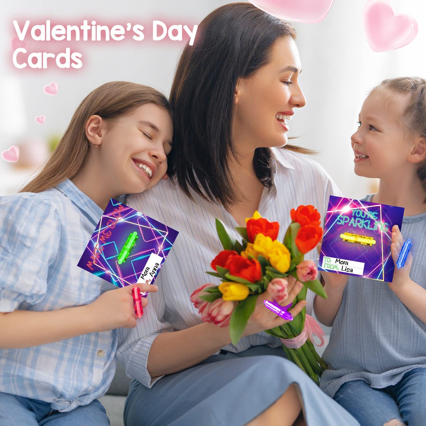 ShyLizard Valentines Day Cards for Classroom – 30 Rings & 36 Glow Sticks