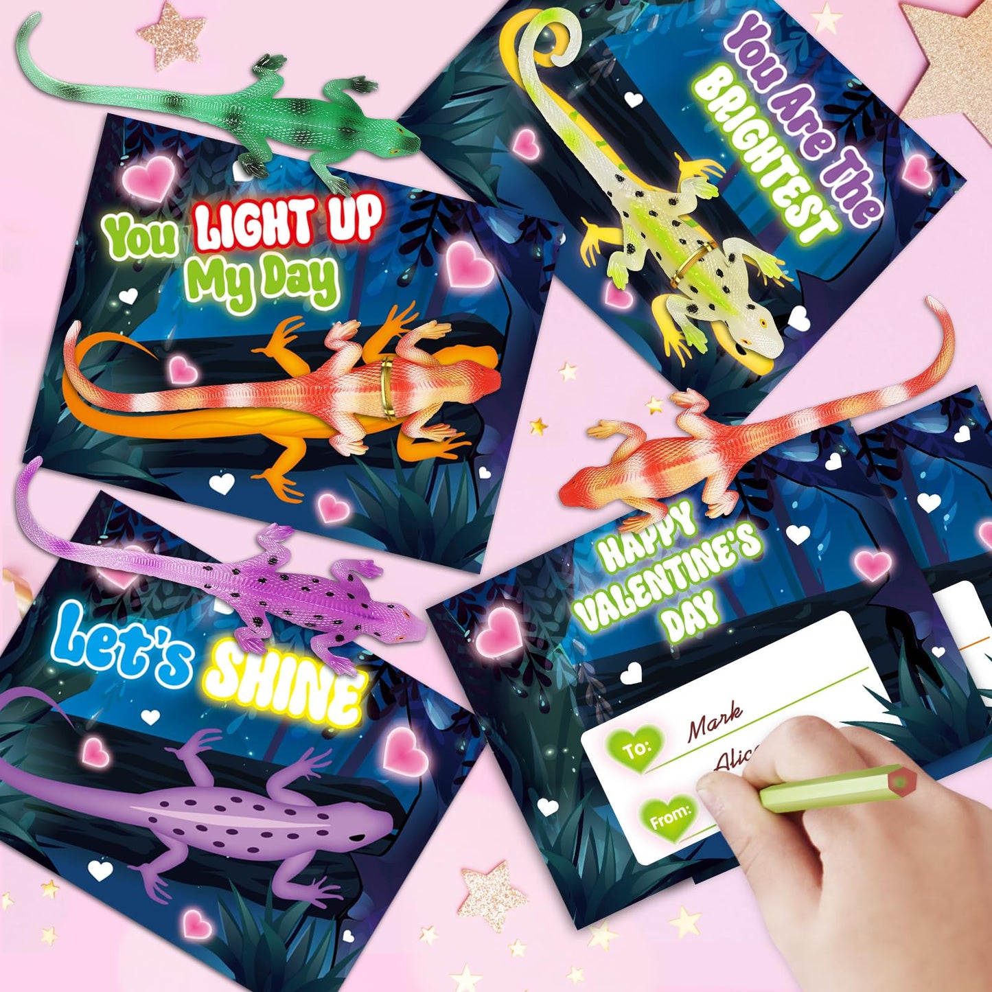 ShyLizard 24-Pack Valentines with Glow-in-the-Dark Lizard Toys | Kids Cards & Gifts
