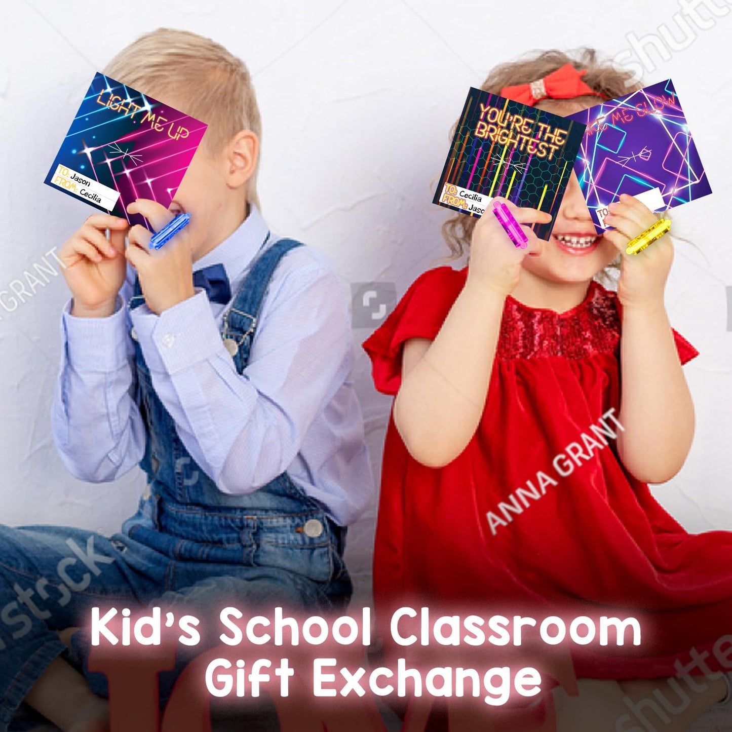 ShyLizard Valentines Day Cards for Classroom – 30 Rings & 36 Glow Sticks