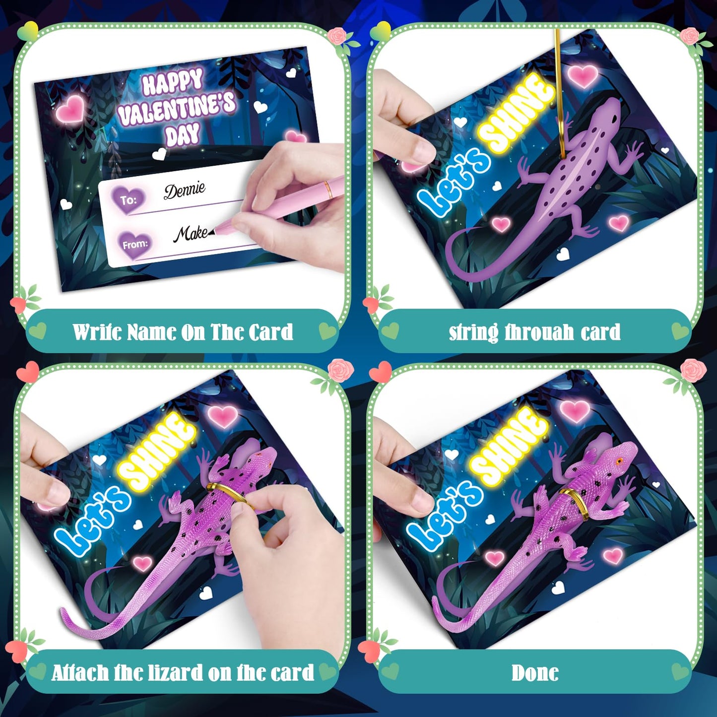 ShyLizard 24-Pack Valentines with Glow-in-the-Dark Lizard Toys | Kids Cards & Gifts