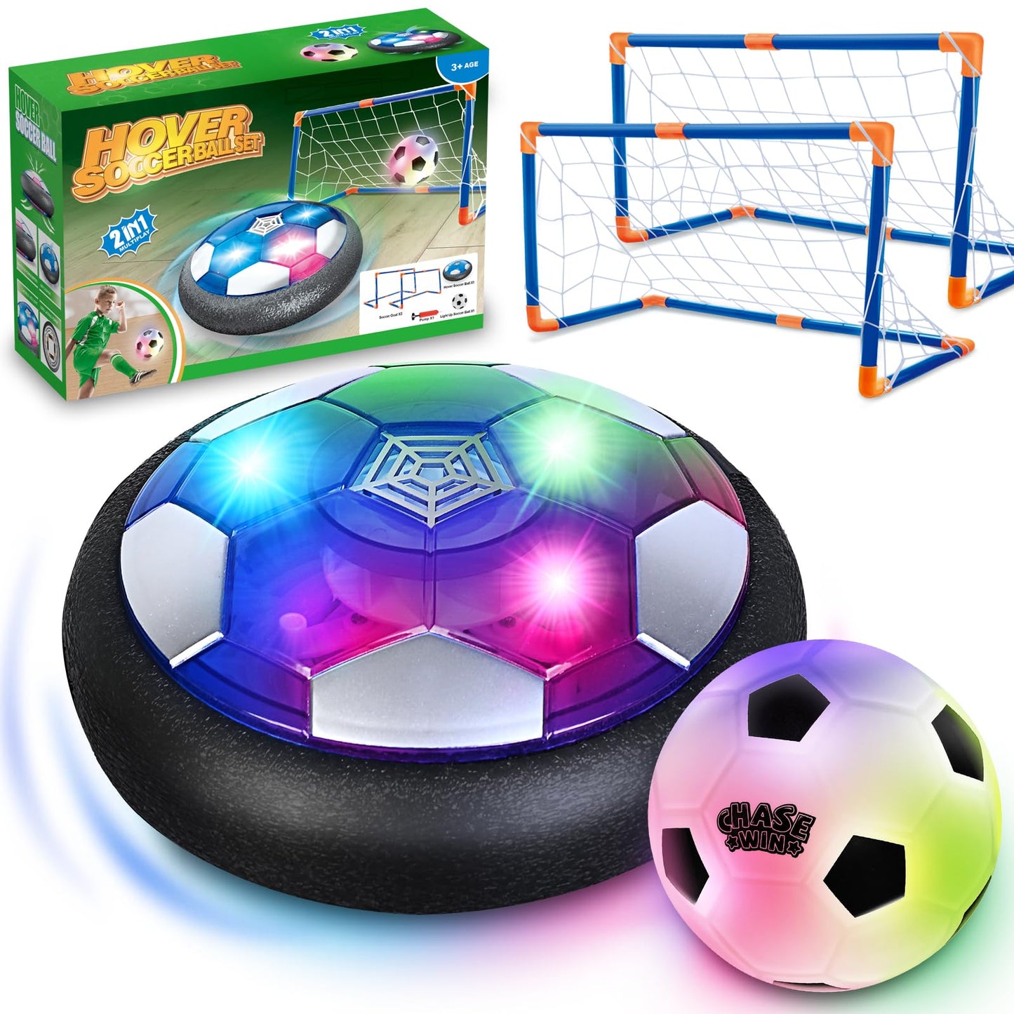 ShyLizard Hover Soccer Ball Set – LED Light-Up Indoor/Outdoor Soccer Toys with 2 Goals for Kids 3–12
