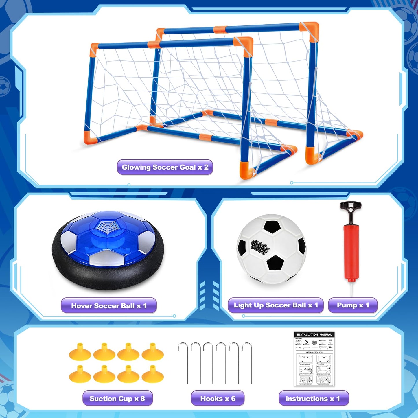 ShyLizard Hover Soccer Ball Set – LED Light-Up Indoor/Outdoor Soccer Toys with 2 Goals for Kids 3–12