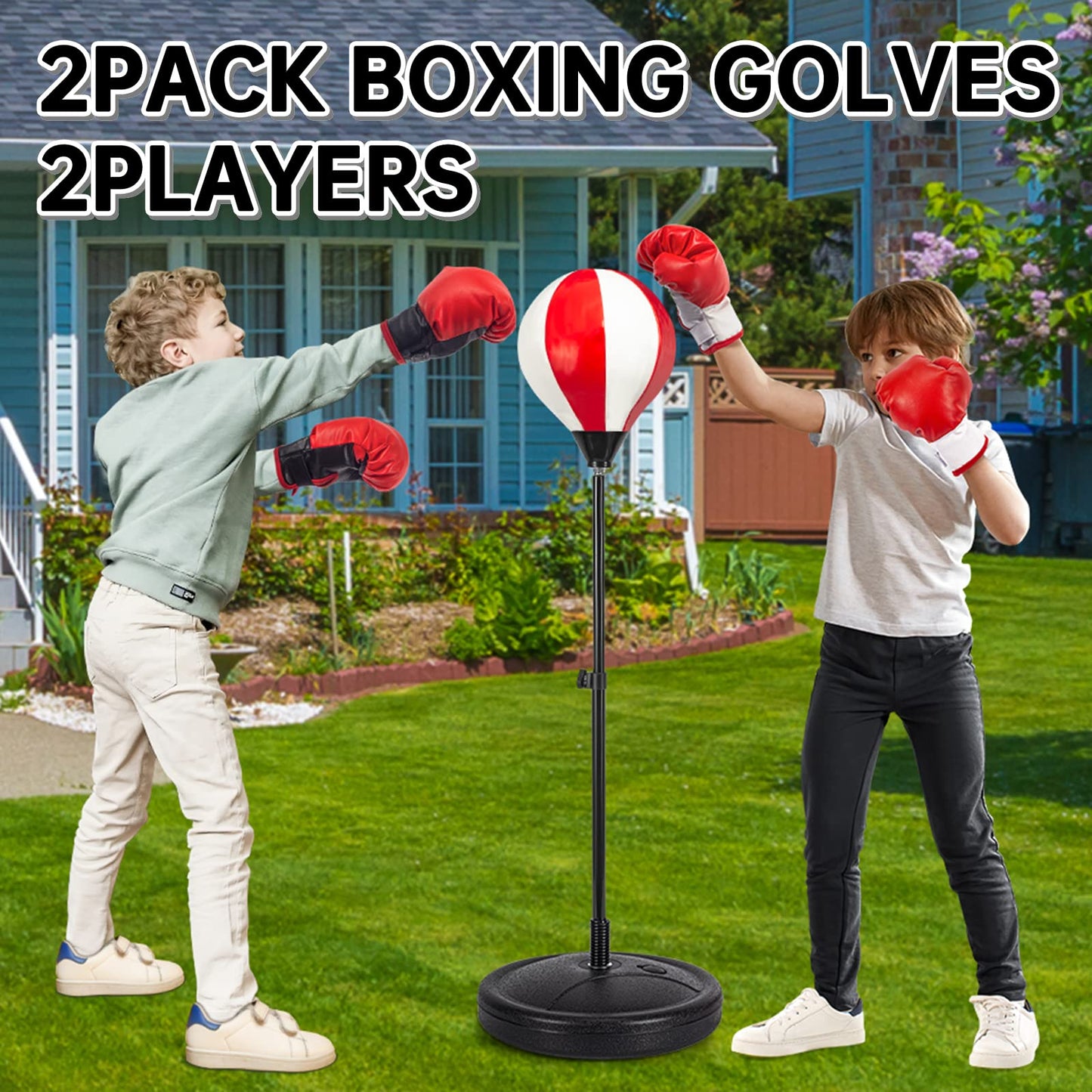 ShyLizard Punching Bag for Kids – 2 Pack Boxing Gloves, Height Adjustable Stand, Gift for Ages 5–10