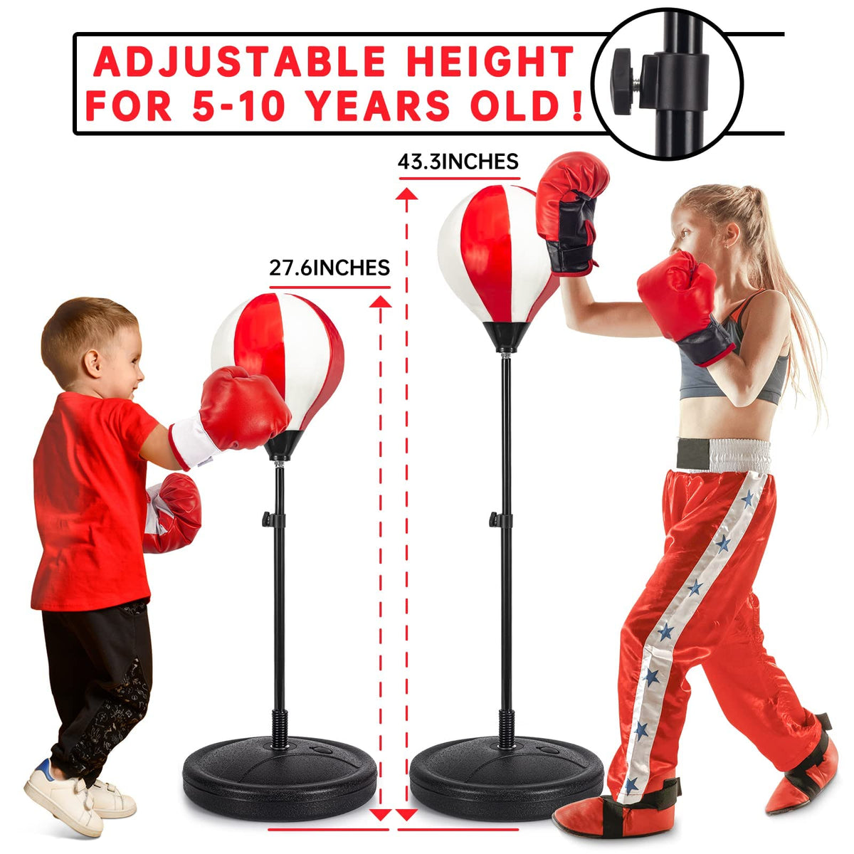 ShyLizard Punching Bag for Kids – 2 Pack Boxing Gloves, Height Adjustable Stand, Gift for Ages 5–10