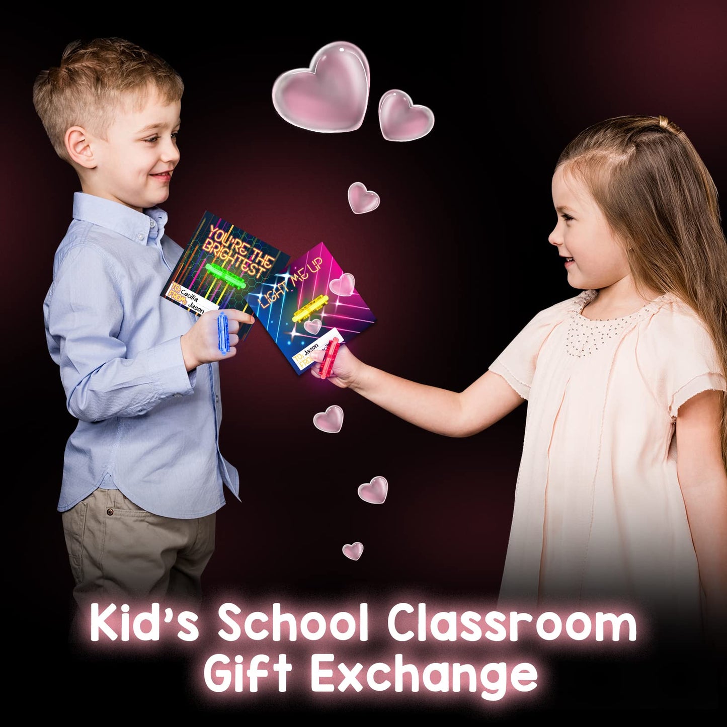 ShyLizard Valentines Day Cards for Classroom – 30 Rings & 36 Glow Sticks