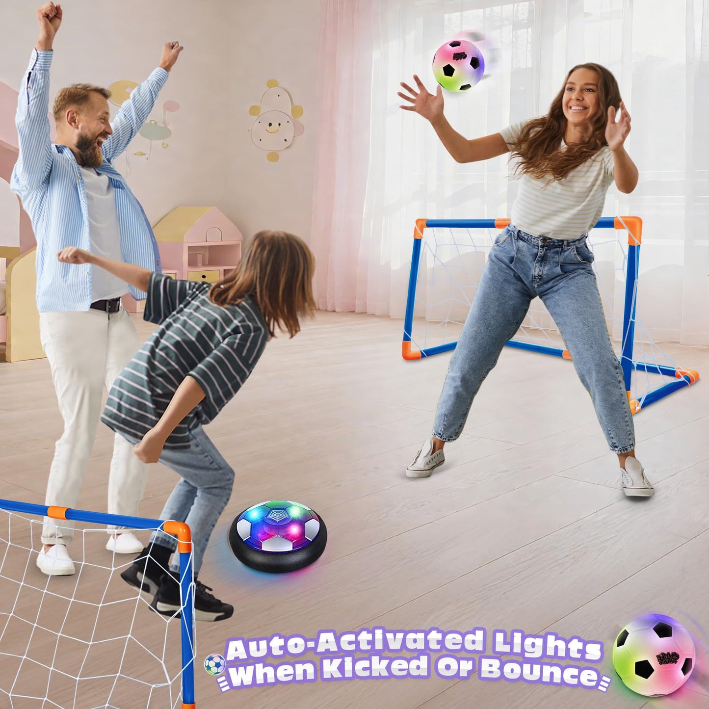 ShyLizard Hover Soccer Ball Set – LED Light-Up Indoor/Outdoor Soccer Toys with 2 Goals for Kids 3–12