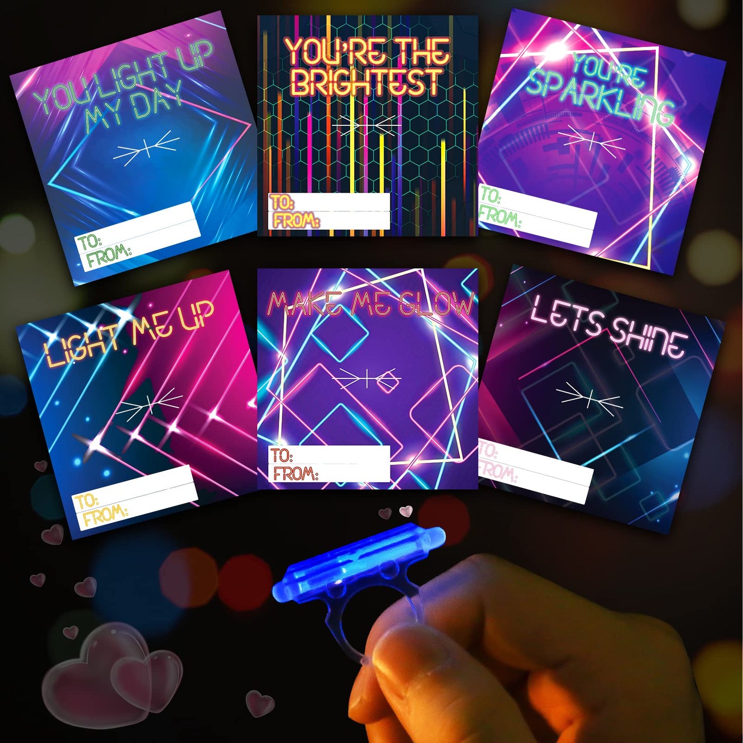 ShyLizard Valentines Day Cards for Classroom – 30 Rings & 36 Glow Sticks