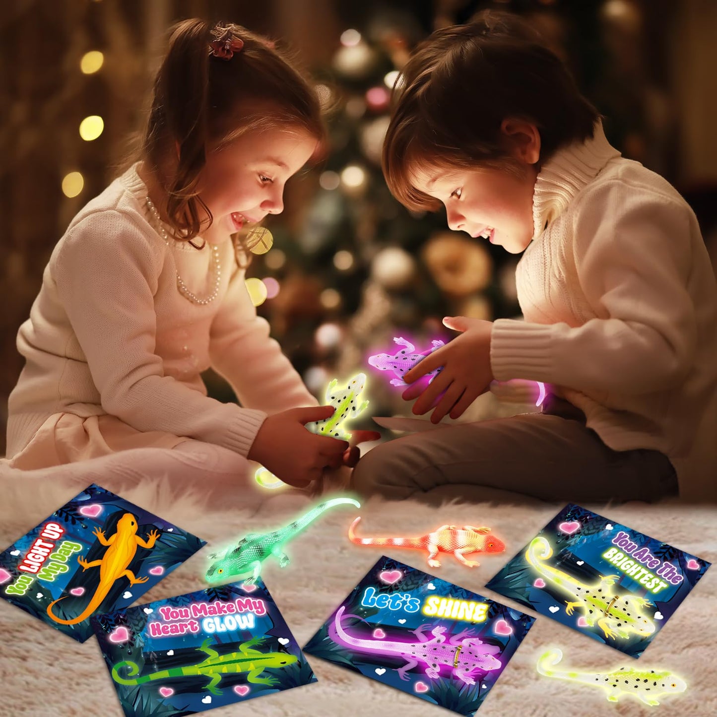 ShyLizard 24-Pack Valentines with Glow-in-the-Dark Lizard Toys | Kids Cards & Gifts