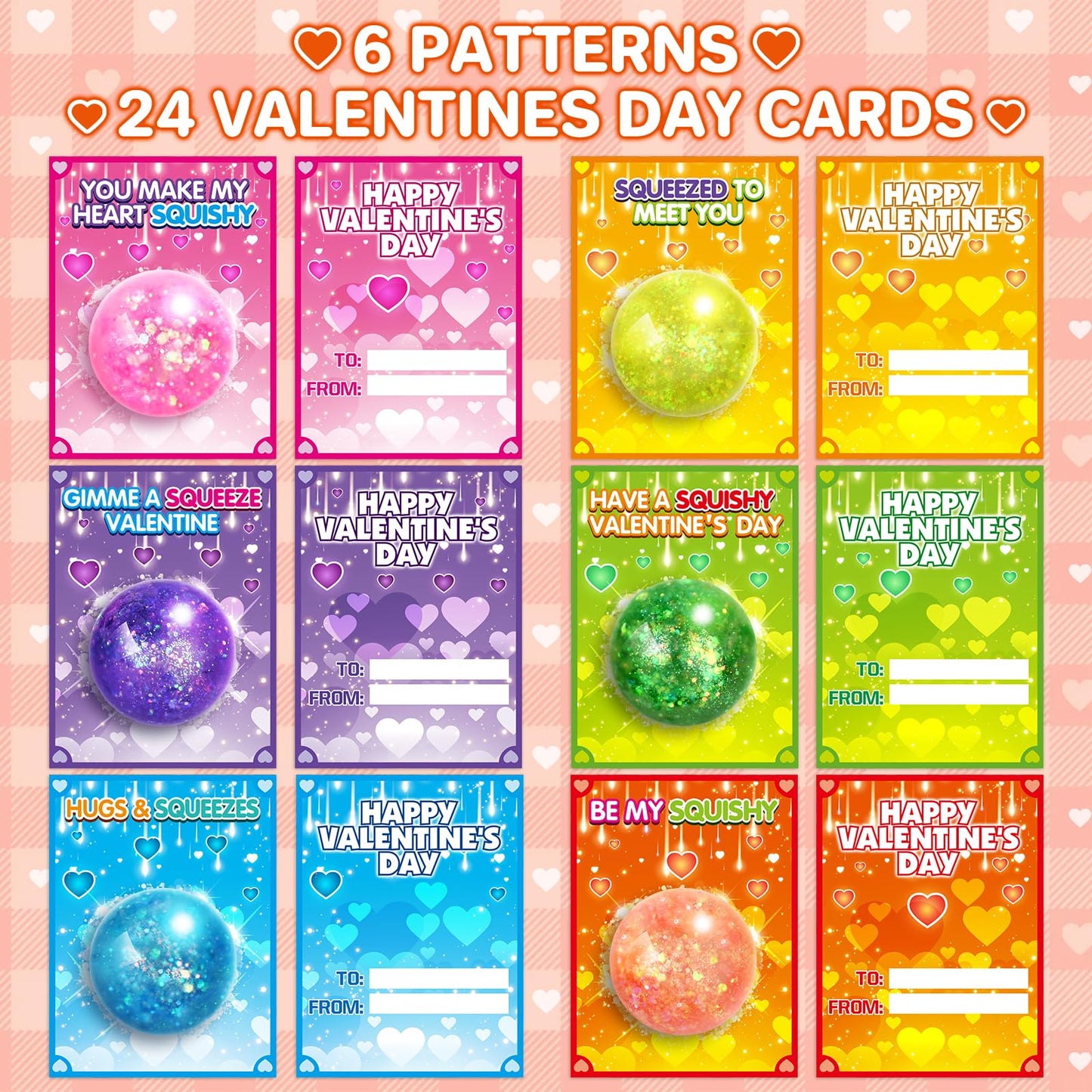 ShyLizard 24-Pack Valentines Cards with Squeeze Balls – Classroom Gift Exchange & Party Favors