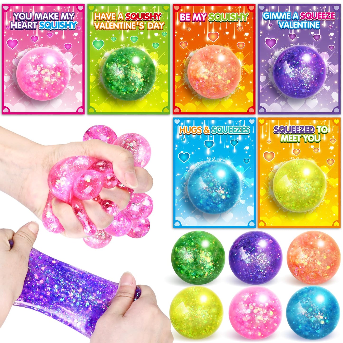 ShyLizard 24-Pack Valentines Cards with Squeeze Balls – Classroom Gift Exchange & Party Favors