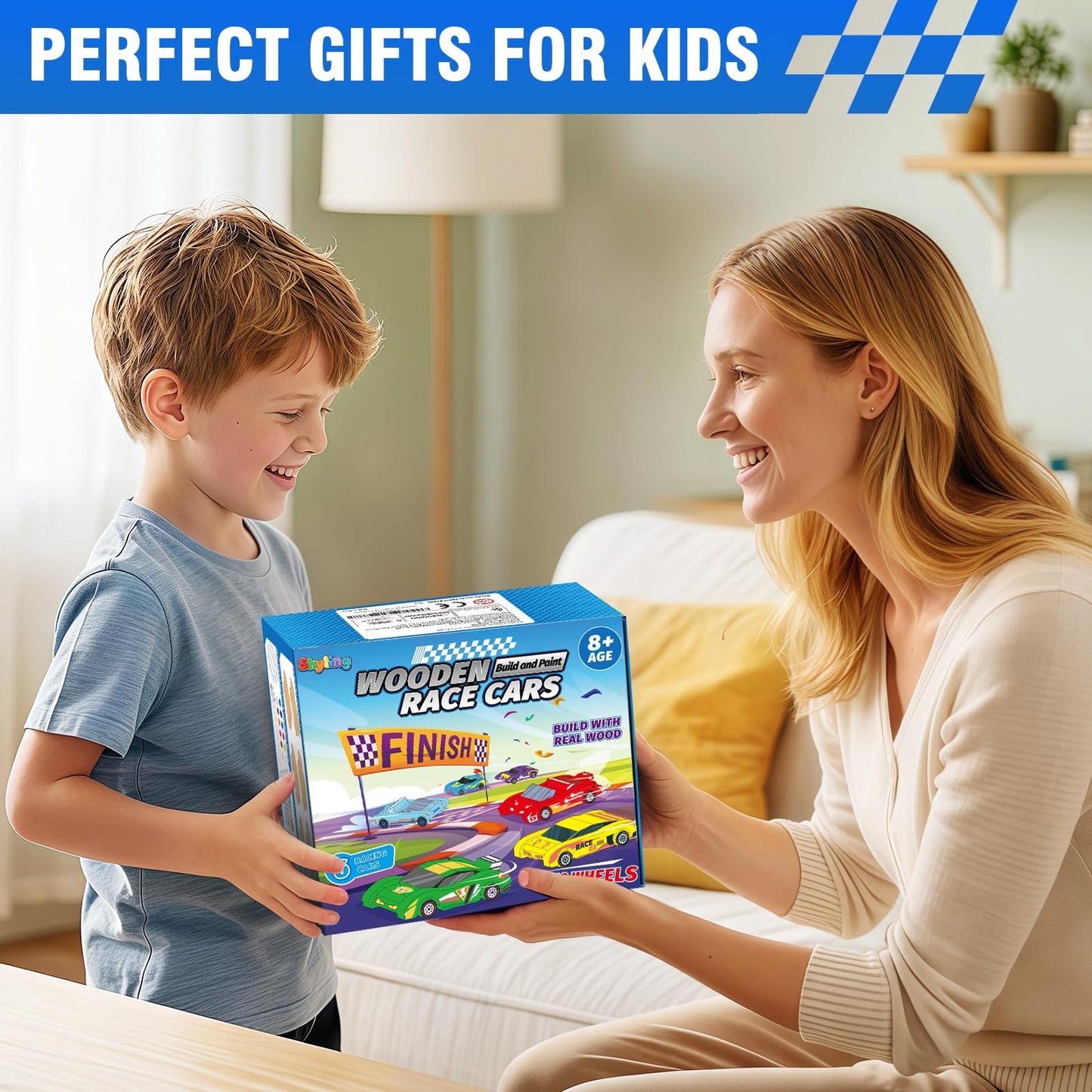 Shyling Arts & Crafts Kit – Build & Paint 6 Wooden Race Cars for Kids Aged 8-12