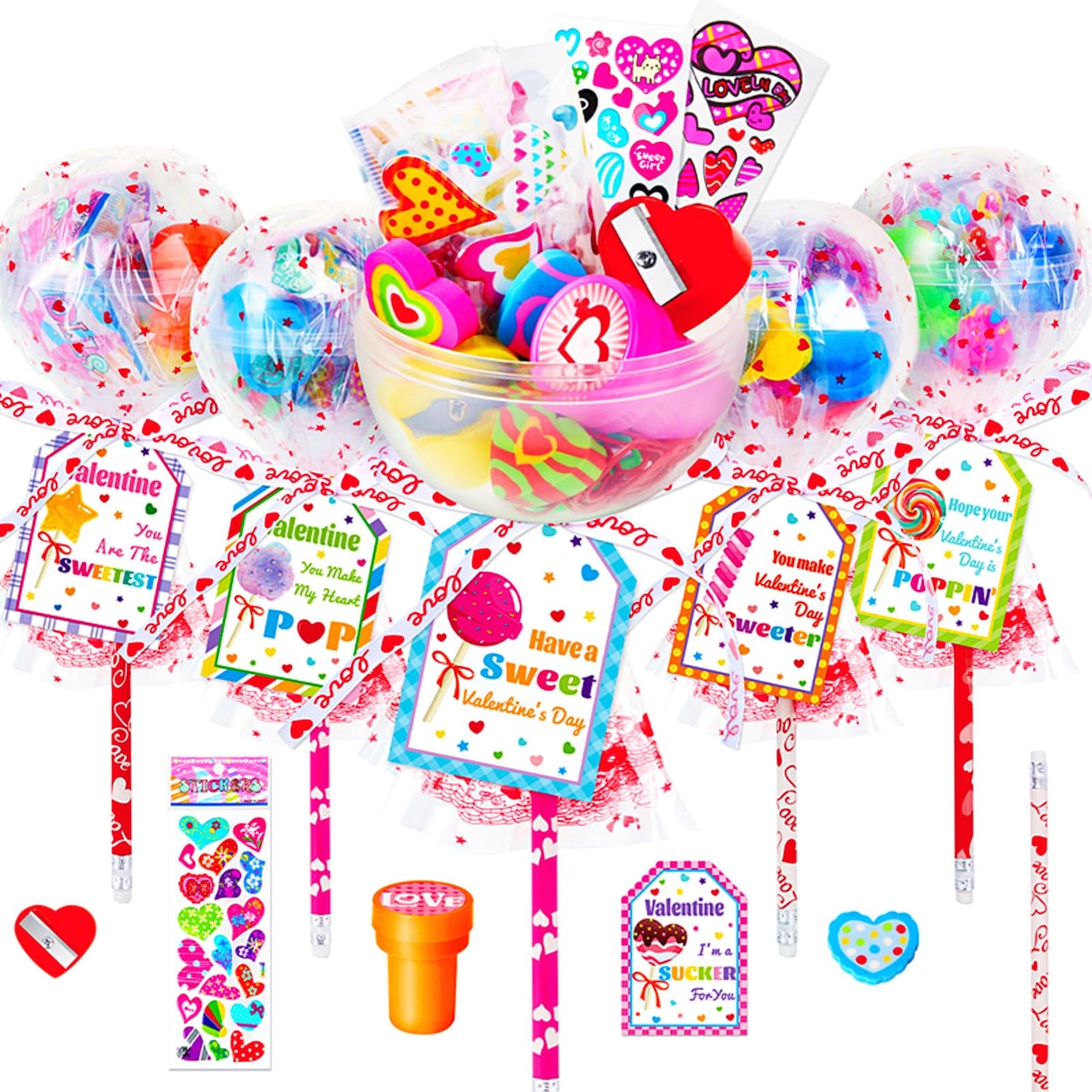 Shyling Valentines Day Card for Kids School – 24 Pack Giant Lollipop Stationery Kit