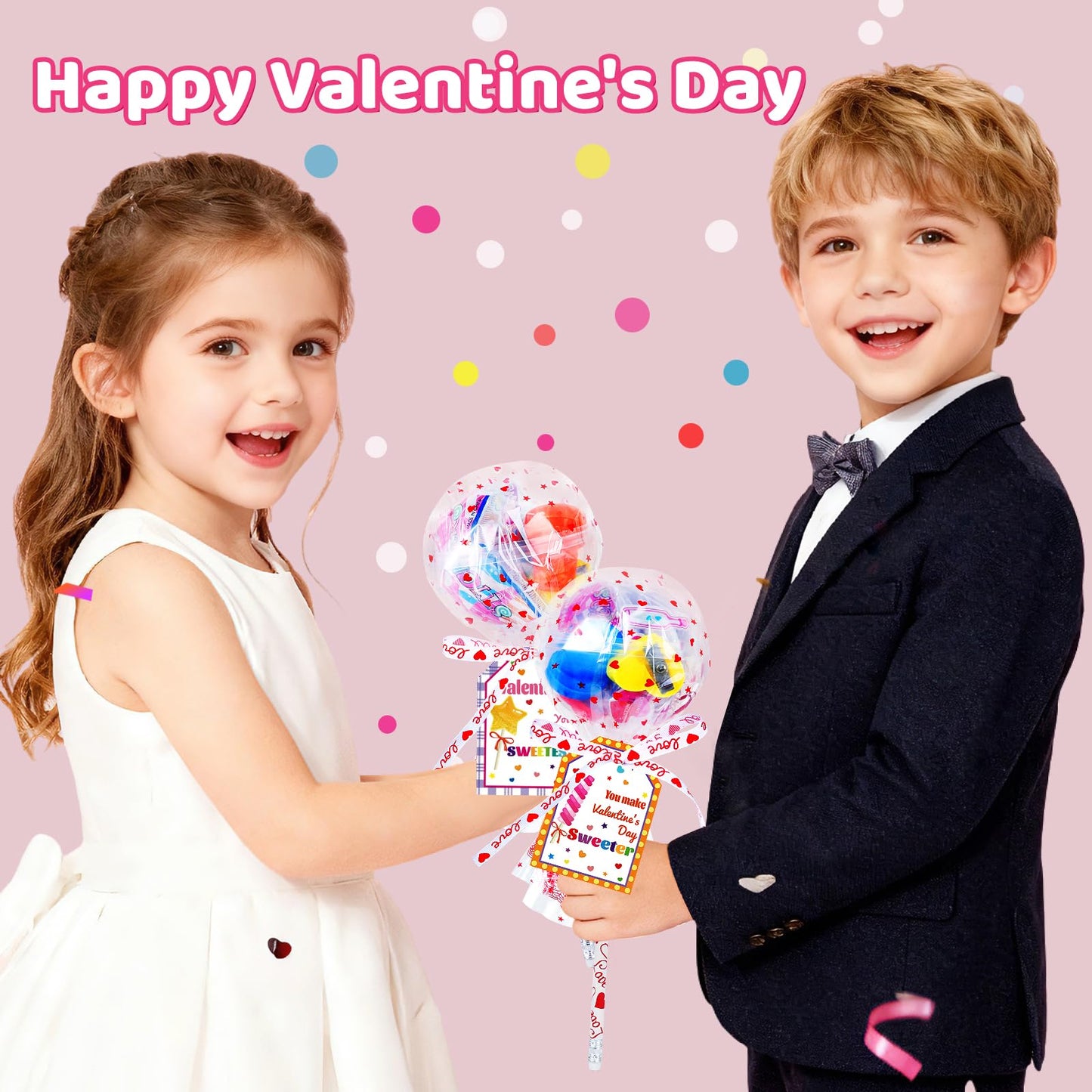 Shyling Valentines Day Card for Kids School – 24 Pack Giant Lollipop Stationery Kit