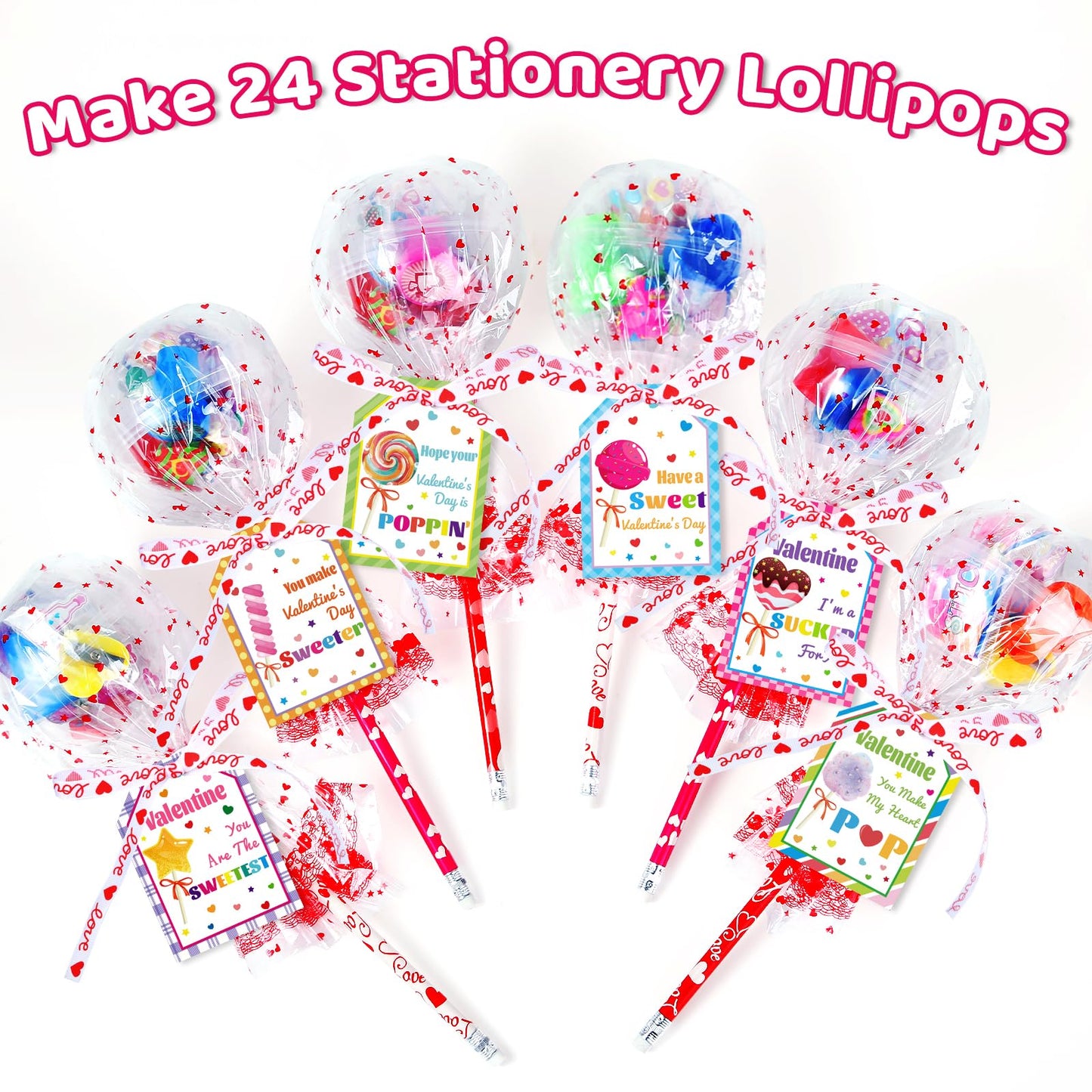 Shyling Valentines Day Card for Kids School – 24 Pack Giant Lollipop Stationery Kit