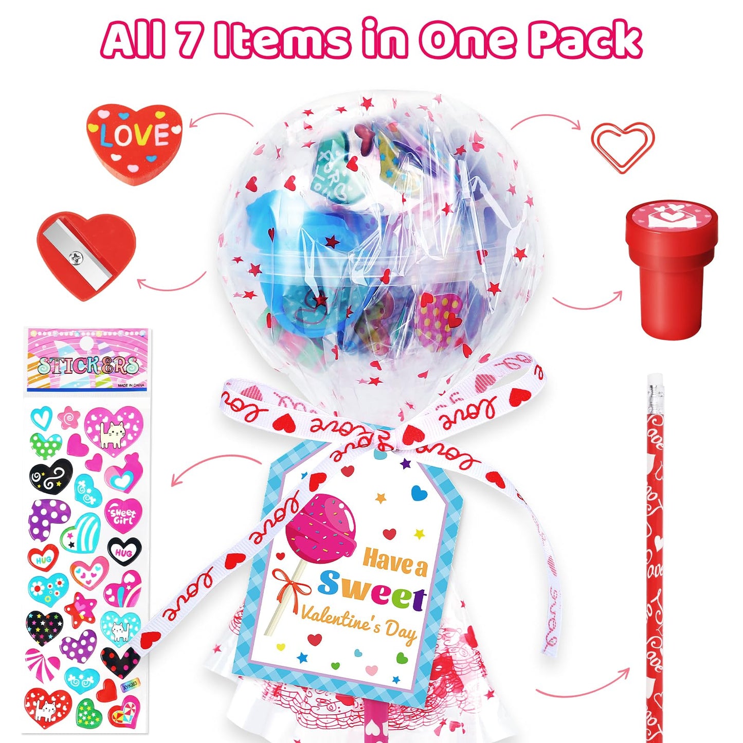 Shyling Valentines Day Card for Kids School – 24 Pack Giant Lollipop Stationery Kit