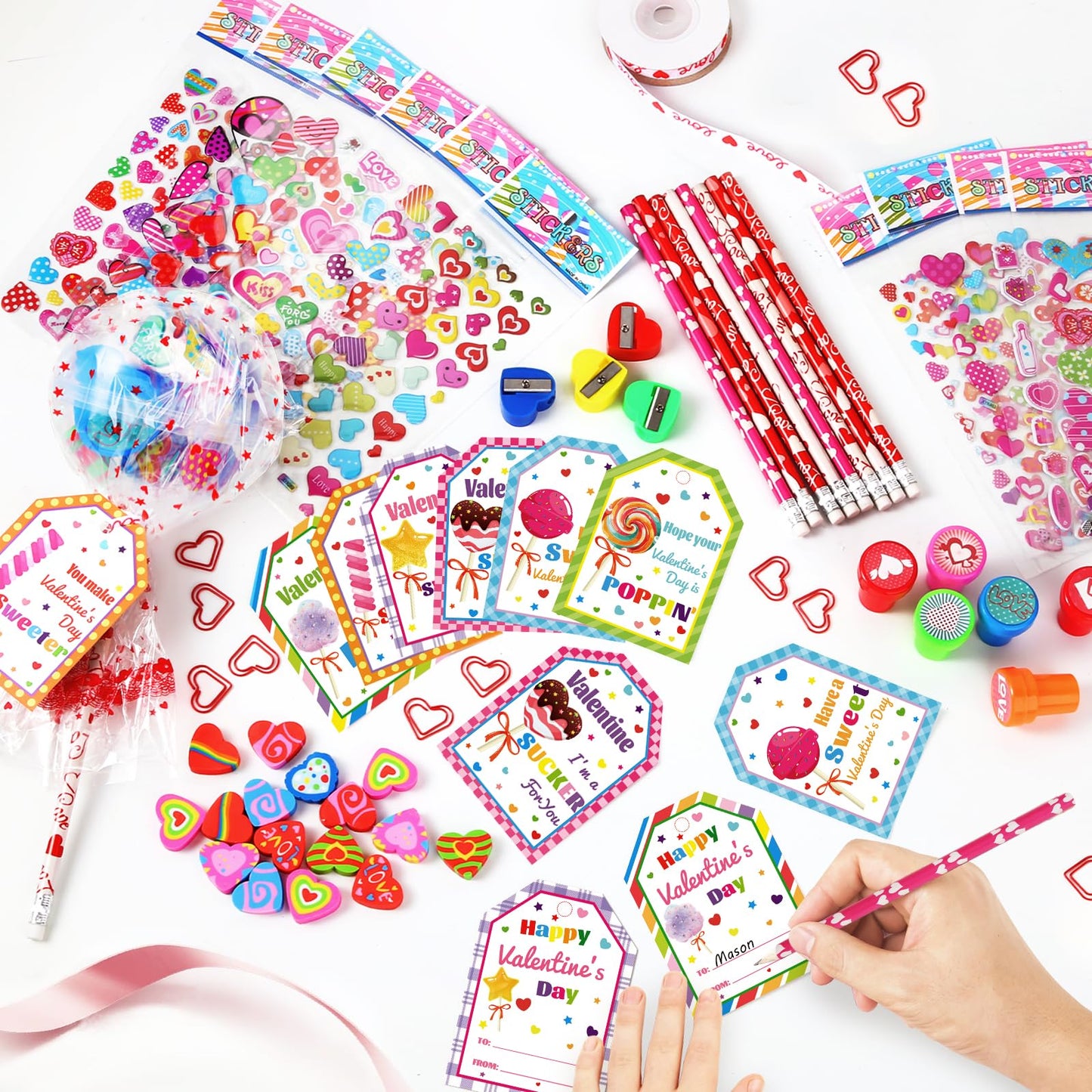 Shyling Valentines Day Card for Kids School – 24 Pack Giant Lollipop Stationery Kit