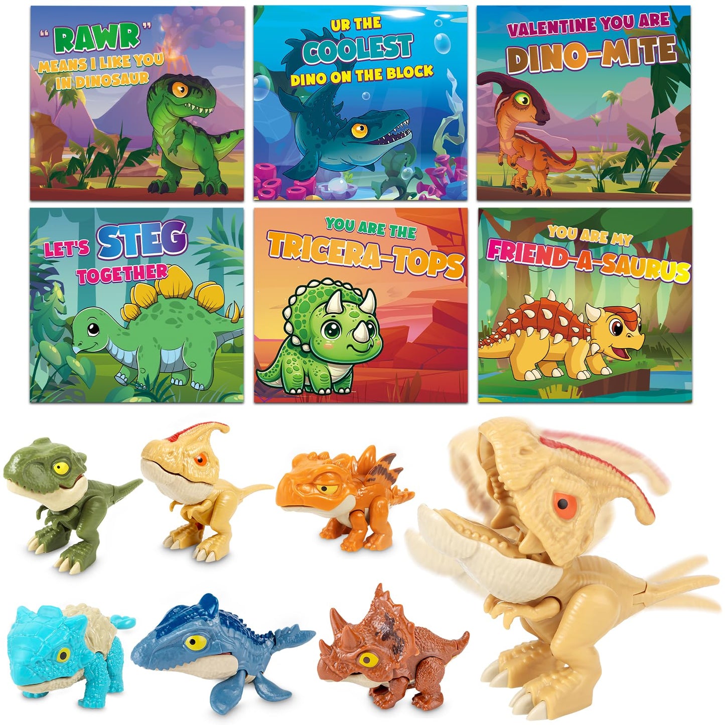 ShyLizard 24-Pack Valentines Cards with Dinosaur Toys – Classroom Gift Set