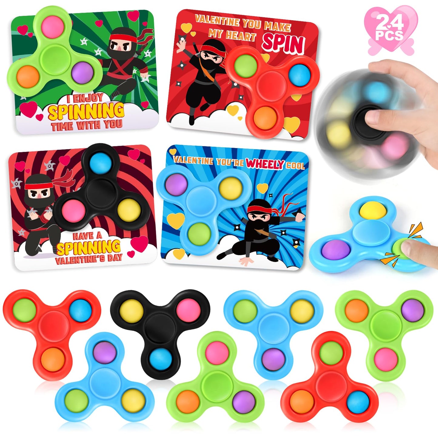ShyLizard 24-Piece Valentine Cards with Fidget Spinners for Kids Classroom Exchange