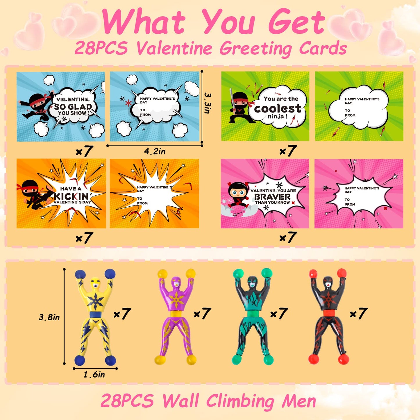 ShyLizard 28-Pack Valentines Day Cards with Wall-Climbing Toys for Kids