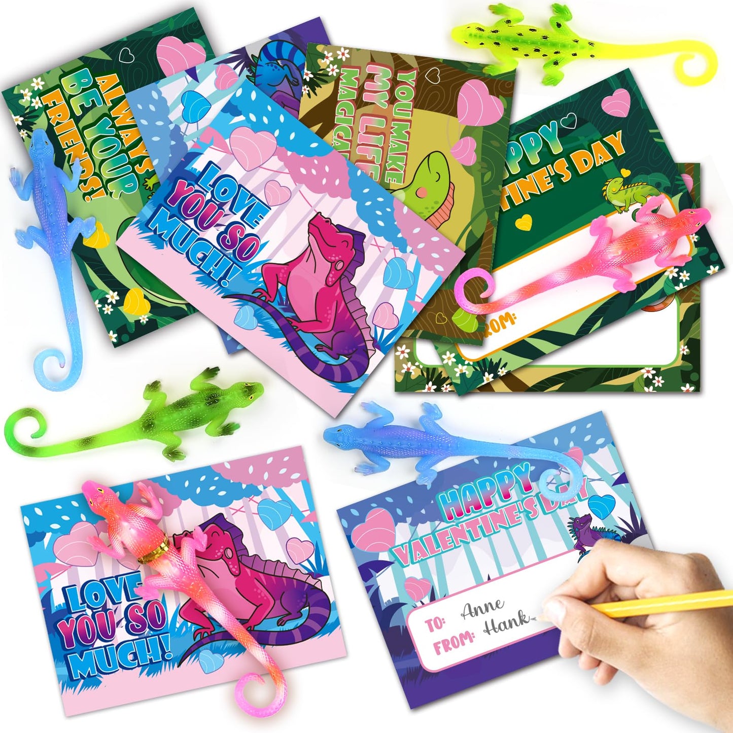 ShyLizard 24 PCS Valentines Day Cards with Color-Changing Lizard Toys — Classroom Gift Set