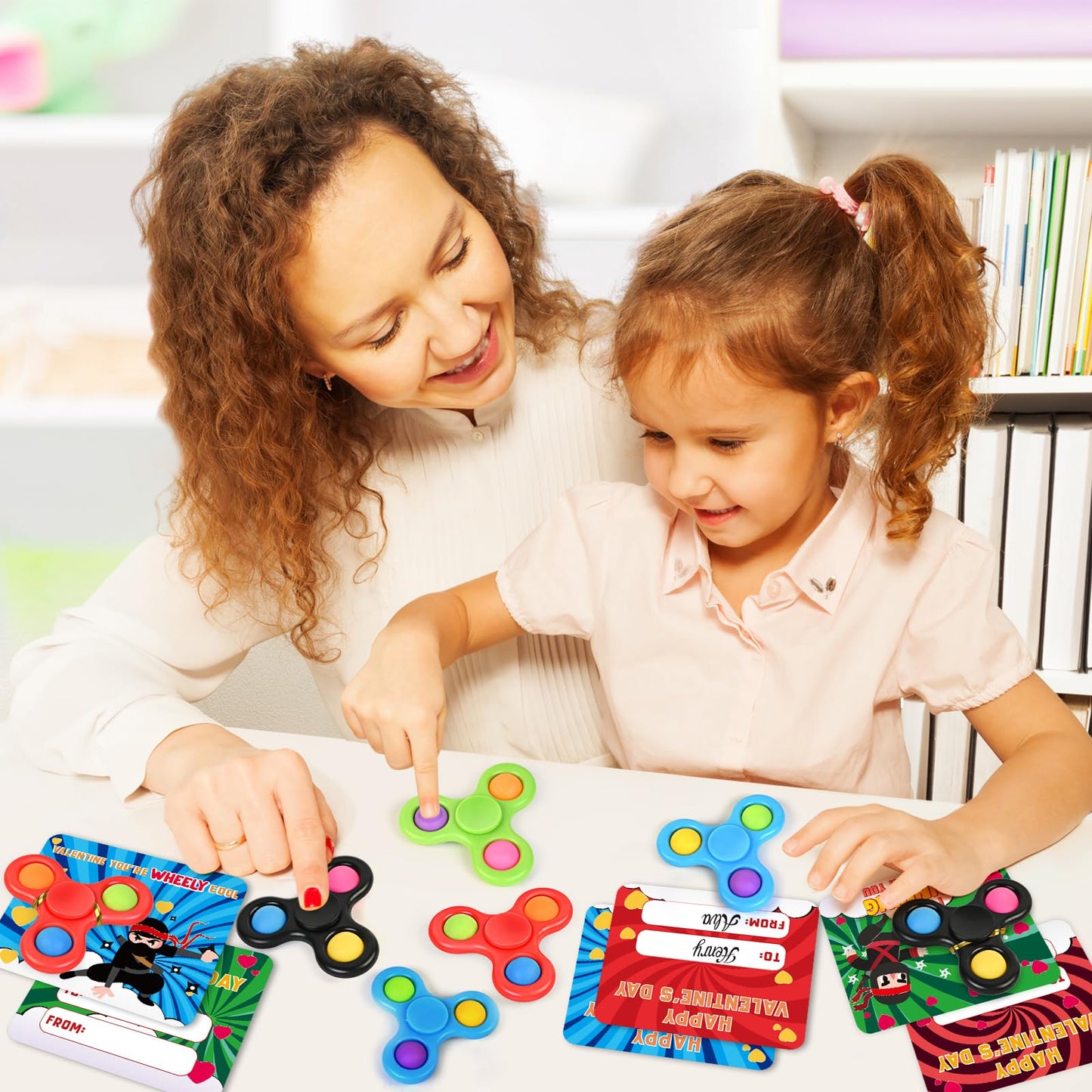 ShyLizard 24-Piece Valentine Cards with Fidget Spinners for Kids Classroom Exchange