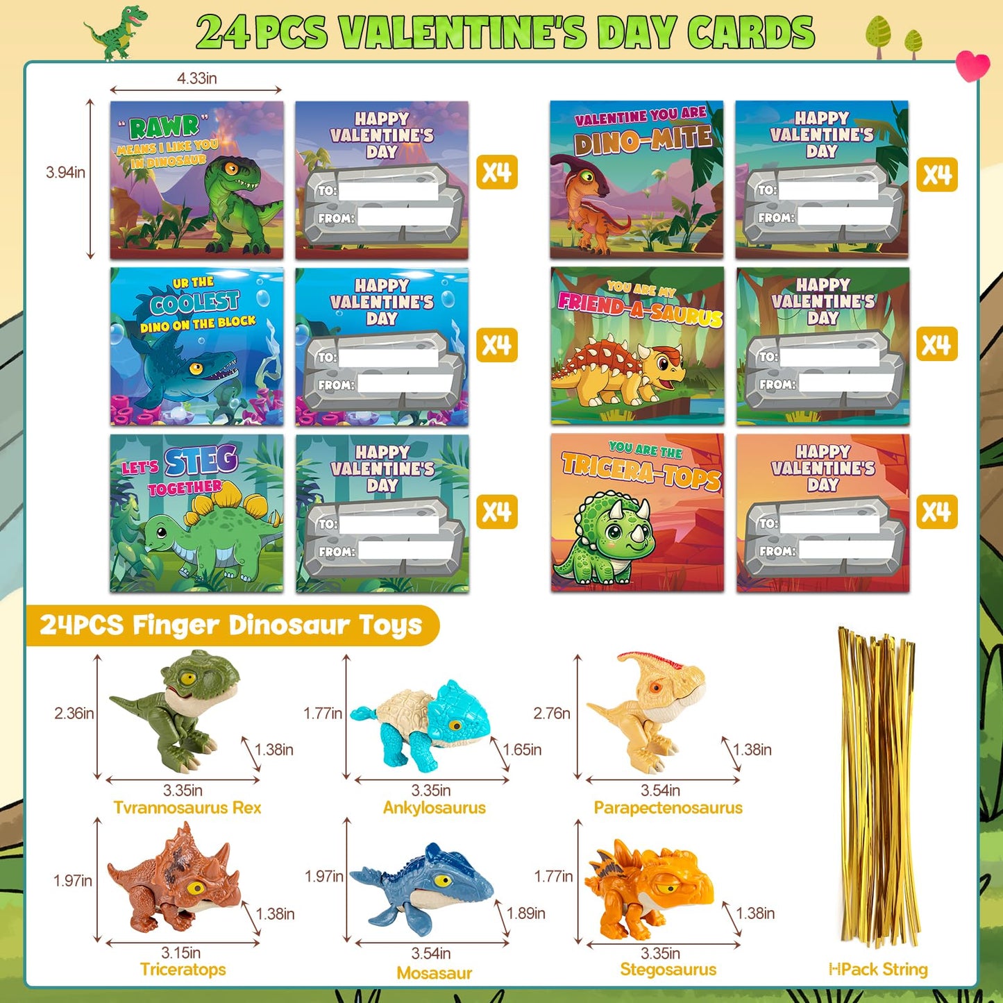 ShyLizard 24-Pack Valentines Cards with Dinosaur Toys – Classroom Gift Set