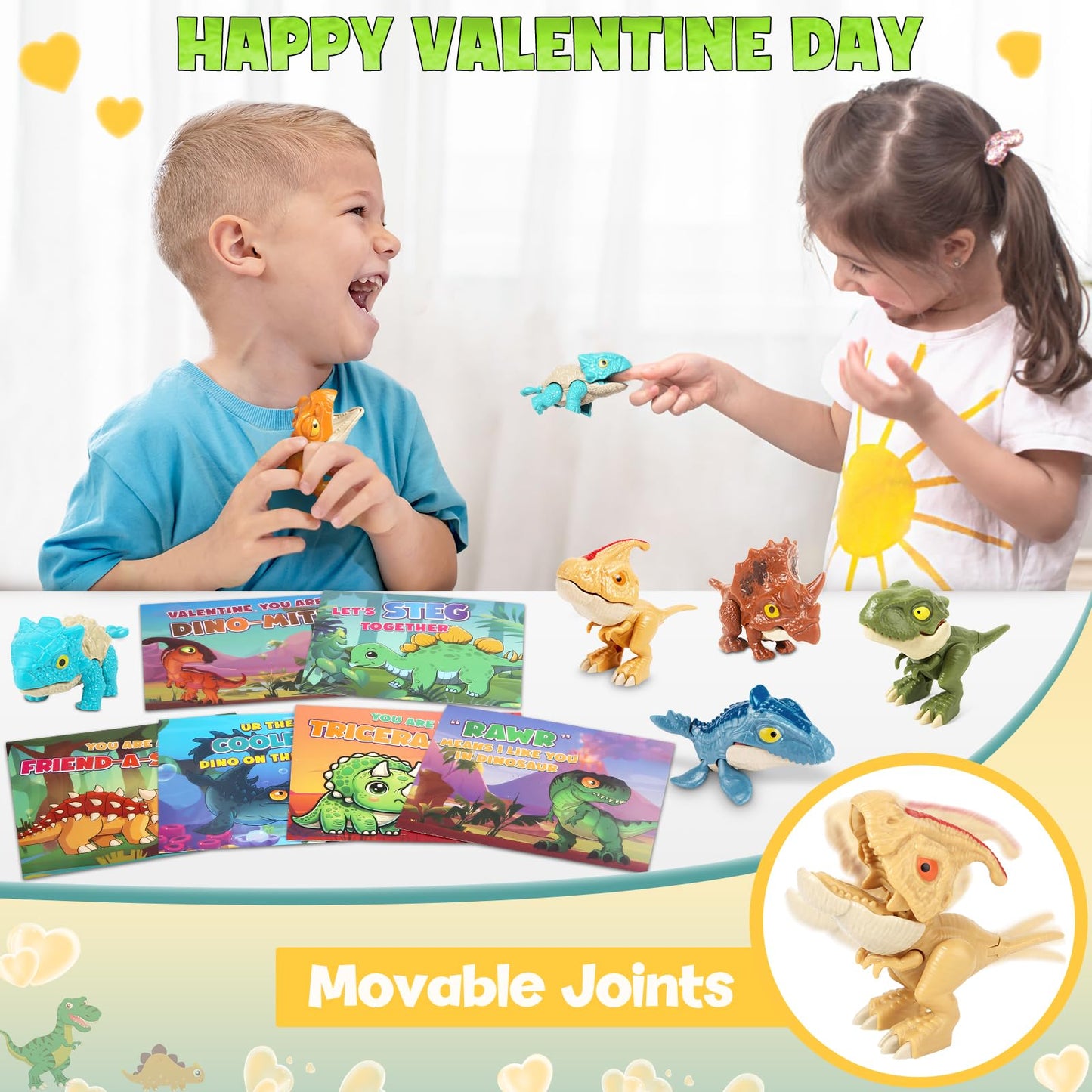 ShyLizard 24-Pack Valentines Cards with Dinosaur Toys – Classroom Gift Set
