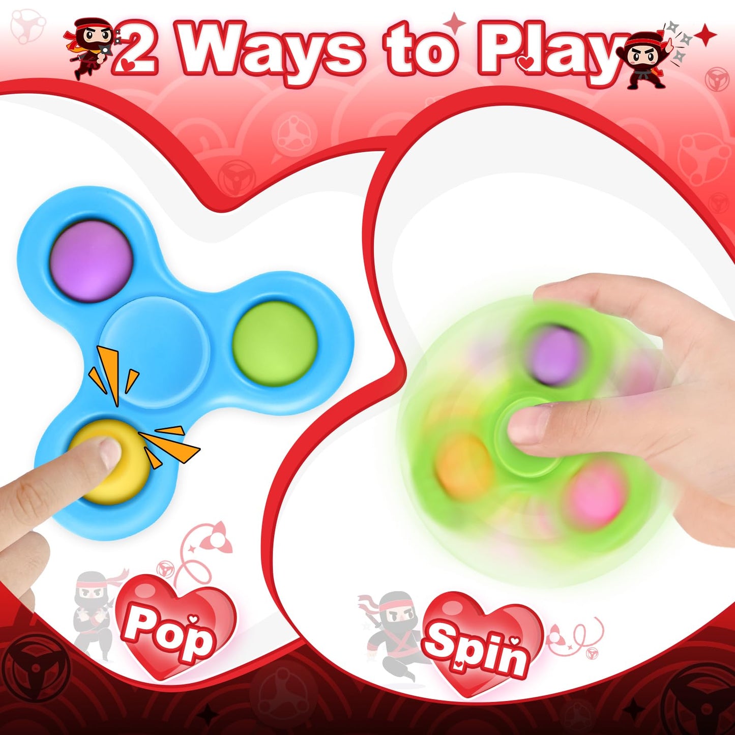 ShyLizard 24-Piece Valentine Cards with Fidget Spinners for Kids Classroom Exchange