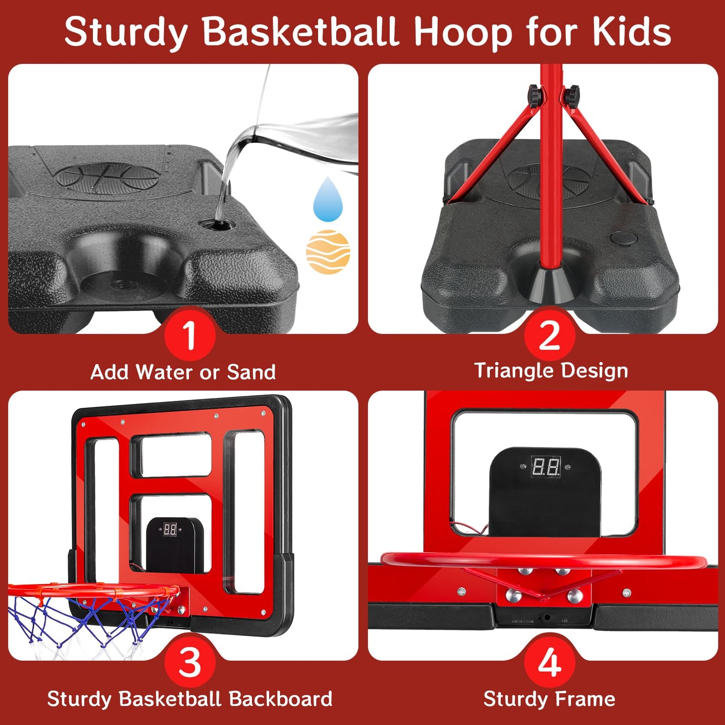 ShyLizard Kids Basketball Hoop – Adjustable 3.5–6.2 ft with Scoreboard & LED