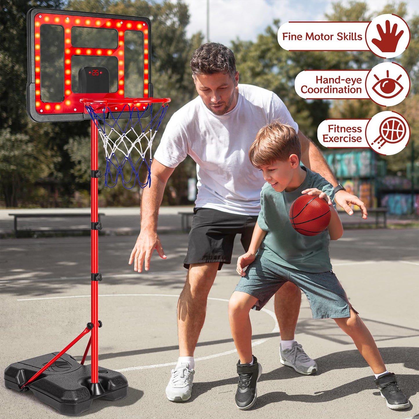 ShyLizard Kids Basketball Hoop – Adjustable 3.5–6.2 ft with Scoreboard & LED