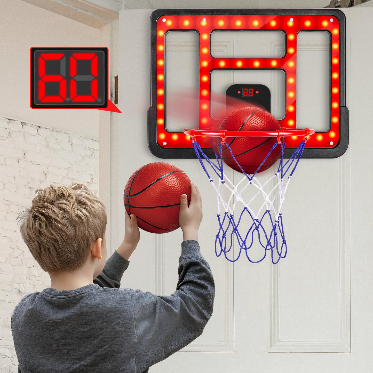 ShyLizard Kids Basketball Hoop – Adjustable 3.5–6.2 ft with Scoreboard & LED