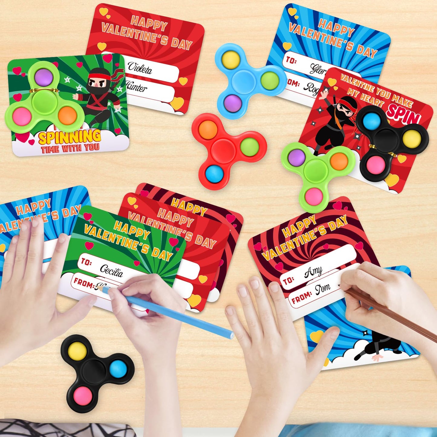 ShyLizard 24-Piece Valentine Cards with Fidget Spinners for Kids Classroom Exchange