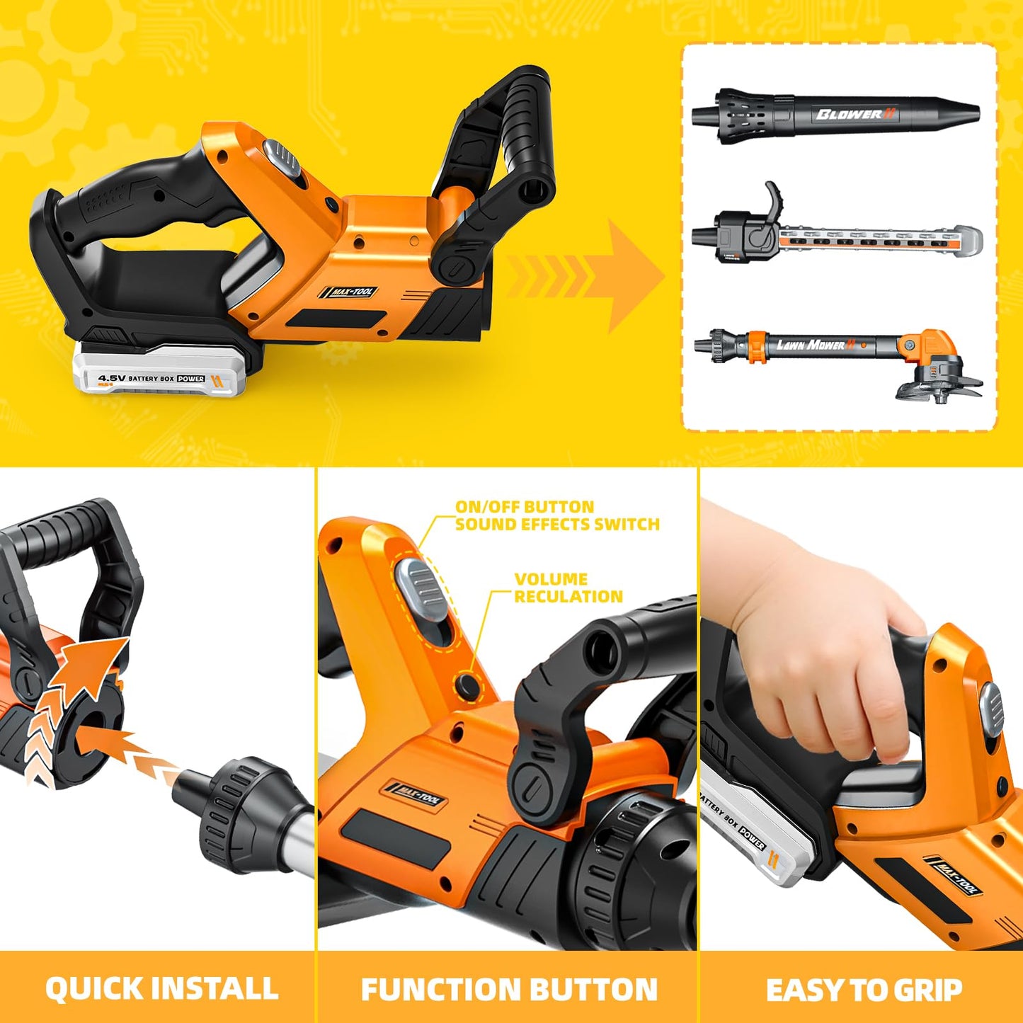 ShyLizard 3-in-1 Kids Tool Set with Lights & Sounds – Weed Wacker, Leaf Blower & Hedge Trimmer Toy