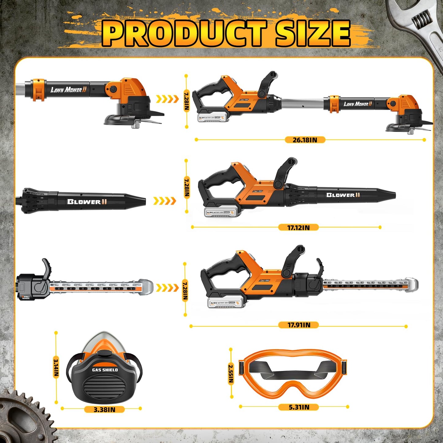 ShyLizard 3-in-1 Kids Tool Set with Lights & Sounds – Weed Wacker, Leaf Blower & Hedge Trimmer Toy