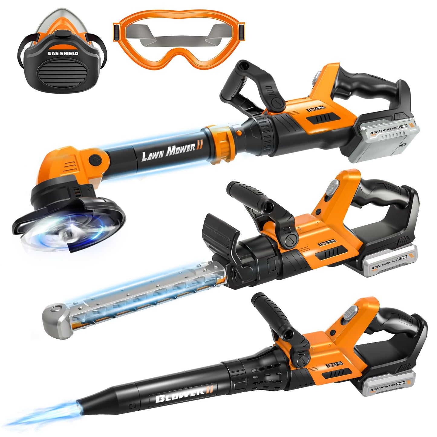 ShyLizard 3-in-1 Kids Tool Set with Lights & Sounds – Weed Wacker, Leaf Blower & Hedge Trimmer Toy