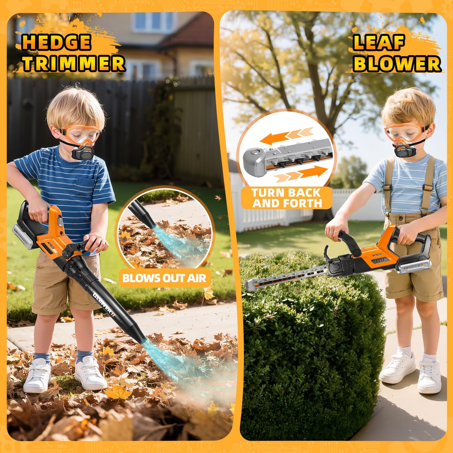 ShyLizard 3-in-1 Kids Tool Set with Lights & Sounds – Weed Wacker, Leaf Blower & Hedge Trimmer Toy