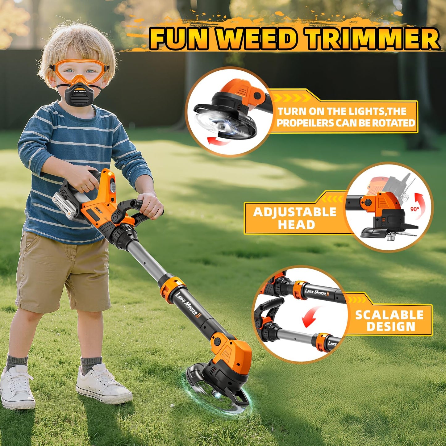 ShyLizard 3-in-1 Kids Tool Set with Lights & Sounds – Weed Wacker, Leaf Blower & Hedge Trimmer Toy