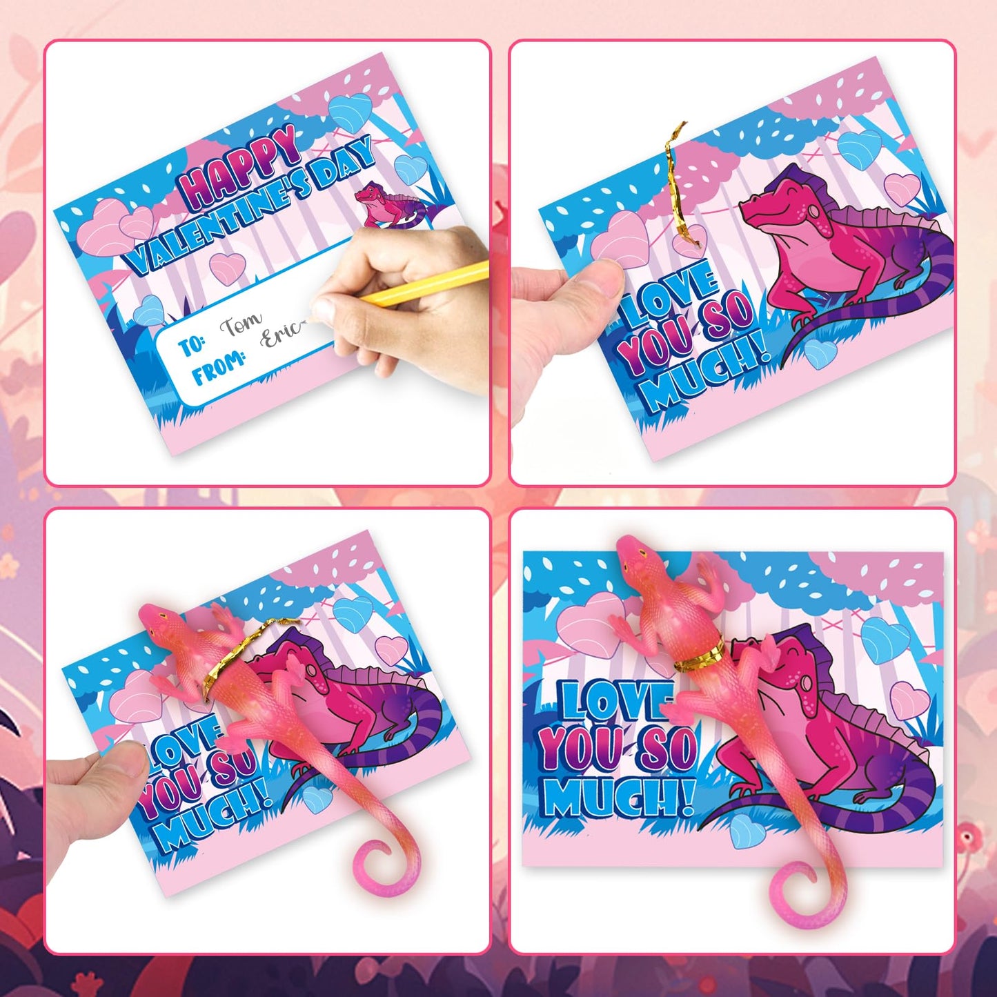 ShyLizard 24 PCS Valentines Day Cards with Color-Changing Lizard Toys — Classroom Gift Set