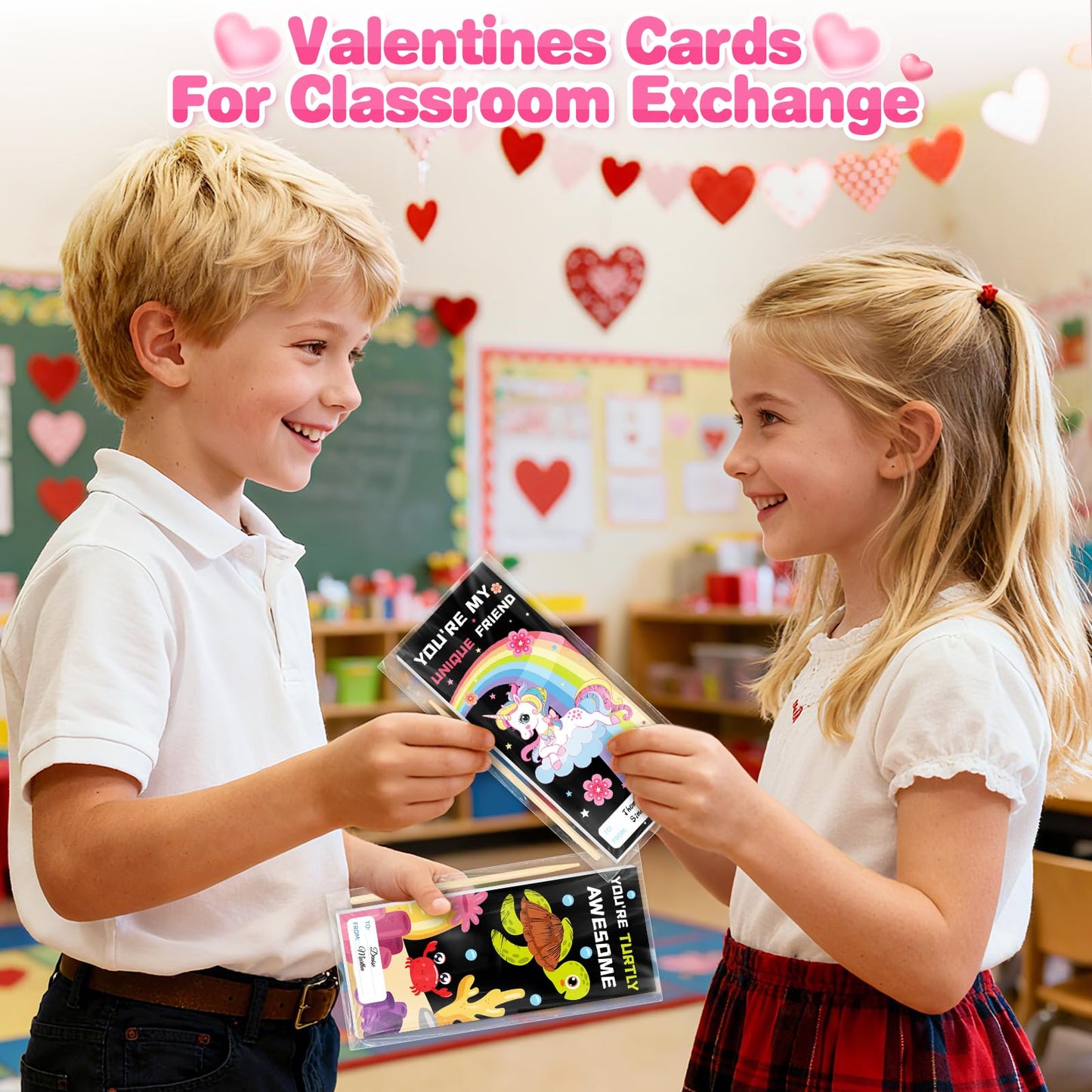 ShyLizard 24-Pack Valentines Scratch Art Kit for Kids – Rainbow Paper Set & Classroom Gifts