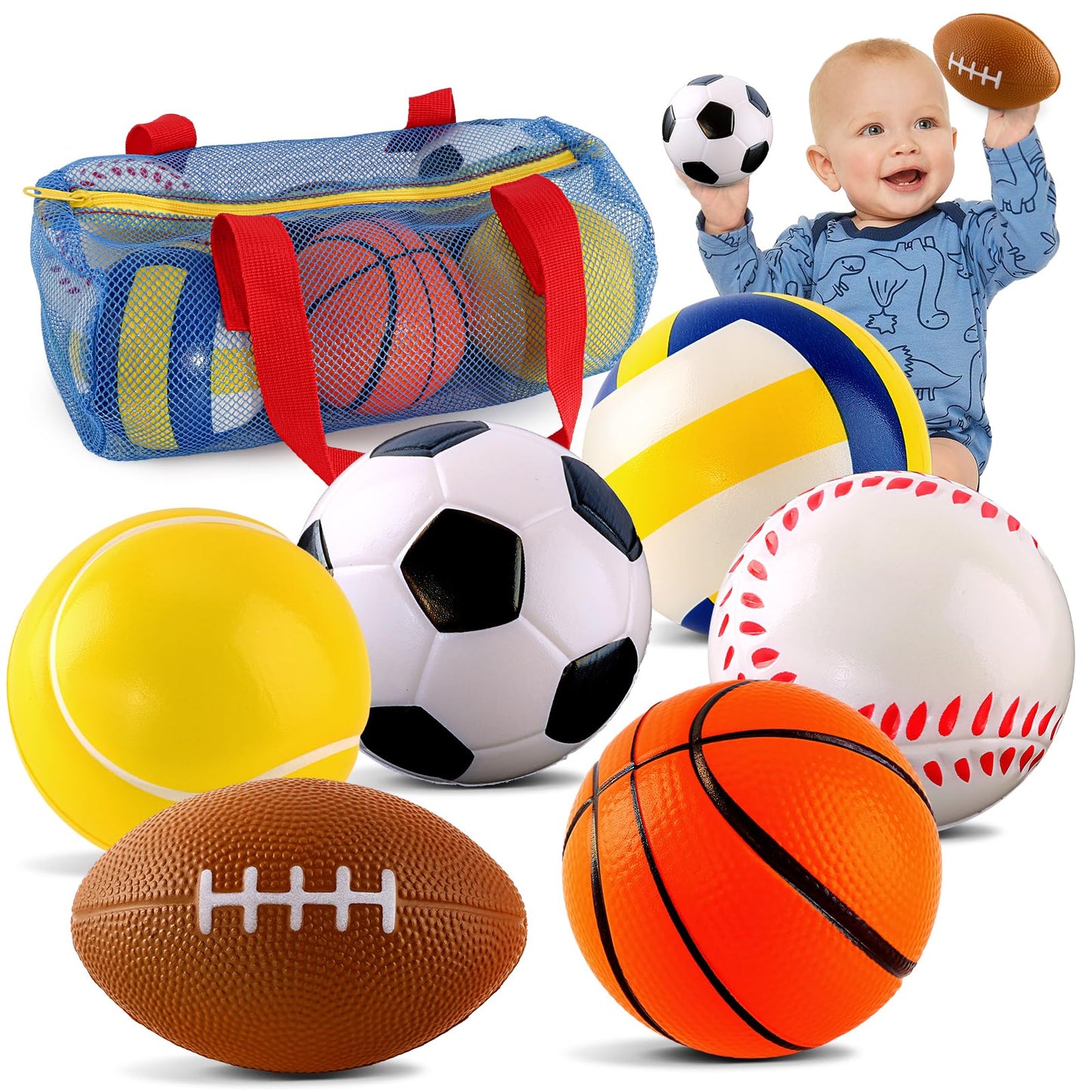 ShyLizard 6 Soft Foam Sports Balls for Toddlers (3–5) – Soccer, Basketball, Football, Baseball, Tennis, Volleyball Gift