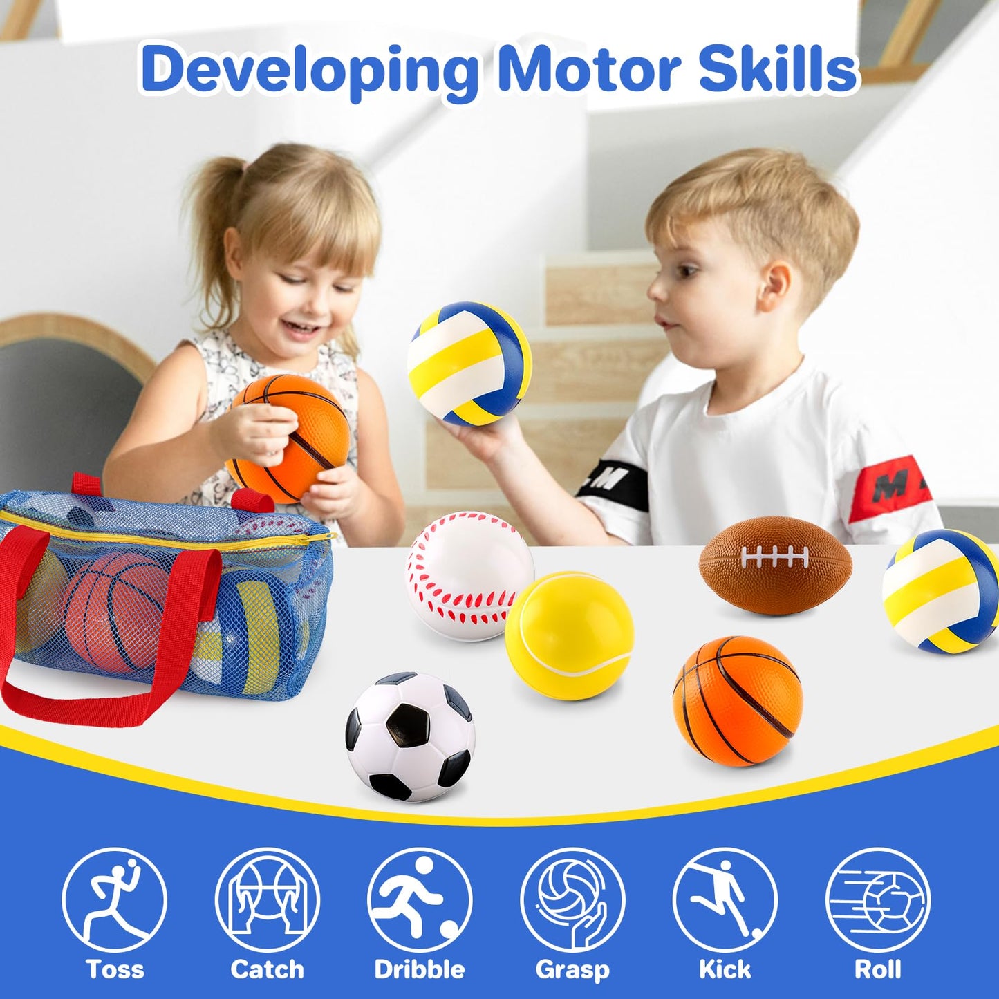 ShyLizard 6 Soft Foam Sports Balls for Toddlers (3–5) – Soccer, Basketball, Football, Baseball, Tennis, Volleyball Gift